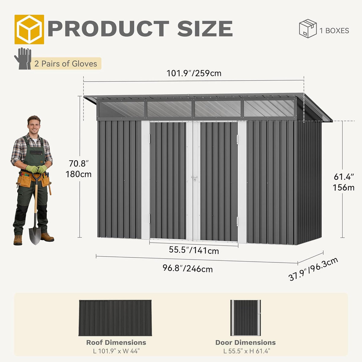 DWVO 9x4 FT Outdoor Storage Shed with Acrylic Windows, Utility Tool Shed Metal Storage Garden Shed with Door & Lock for Bike Storage, Waterproof Trash Shed for Backyard Garden Patio, Dark Dray