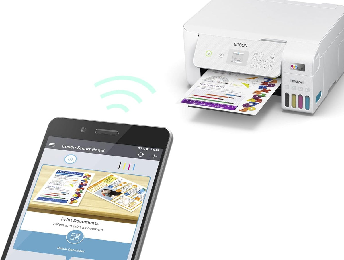 Epson EcoTank ET-28 Series Wireless Color All-in-One Cartridge-Free Supertank Printer with Scan and Copy, The Ideal Basic Home Printer, Mobile Printing, LCD Display, Voice-Activated, White