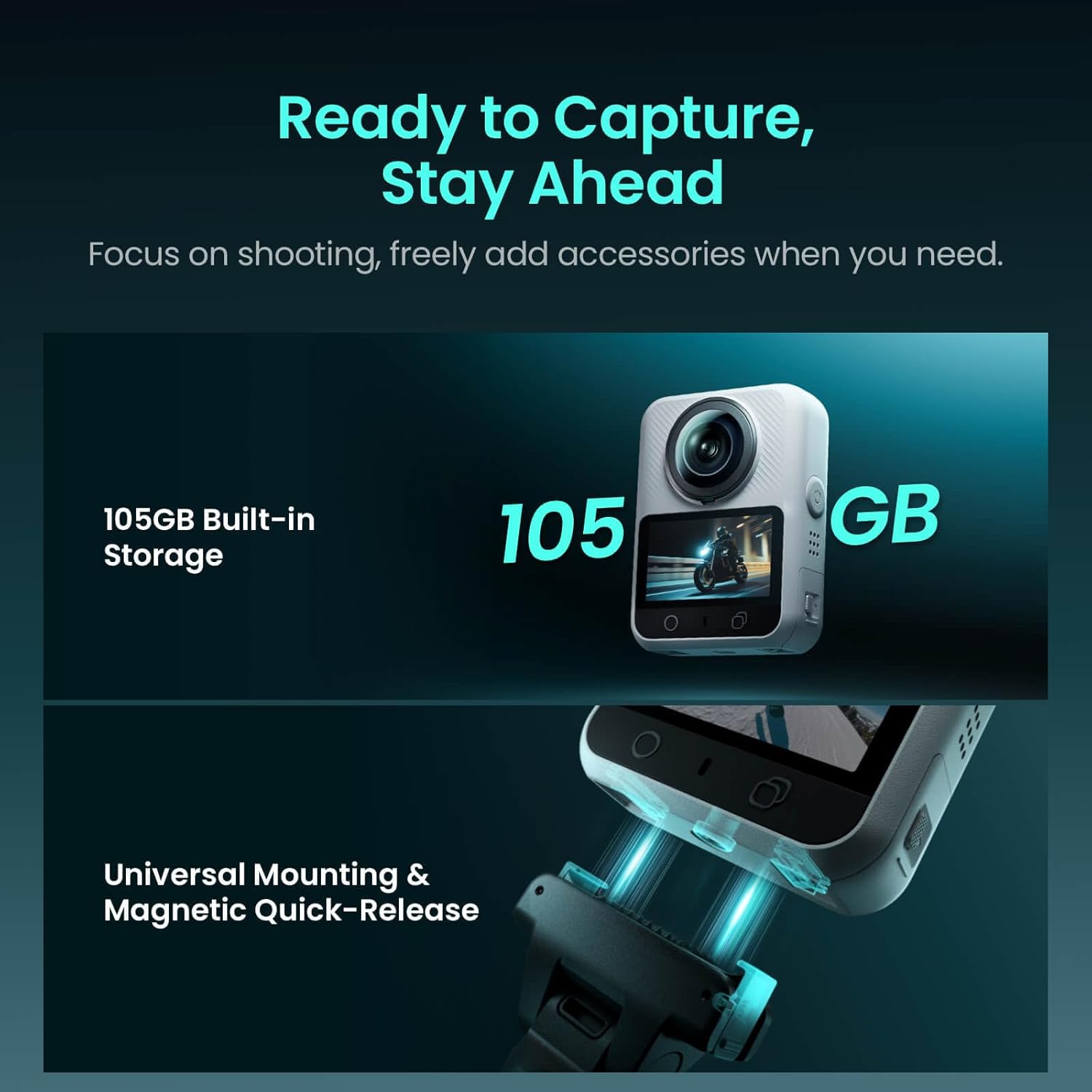 Xtra 360 Camera, 8K Panoramic Video, 1-Inch Sensor Equivalent, 100MP High Resolution, Waterproof Action Camera, 105GB Built-in Storage, Bullet Time, Broad Compatibility, Vlog