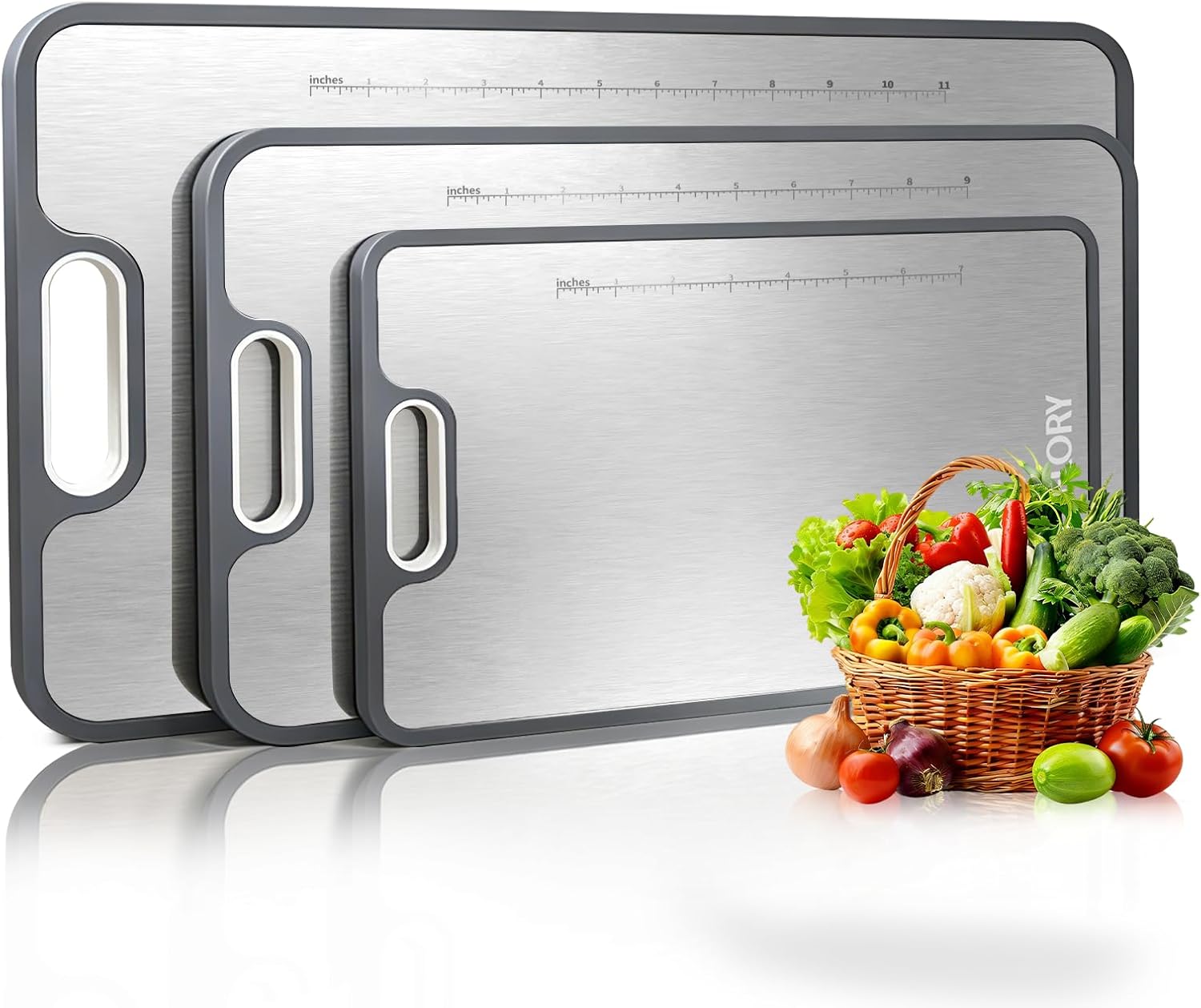 R FLORY Titanium Cutting Board for Kitchen Set of 3, 2-in-1 Double-Sided Chopping Board, Titanium/PP Large Cutting Boards, 18”x12”,(S+M+L)