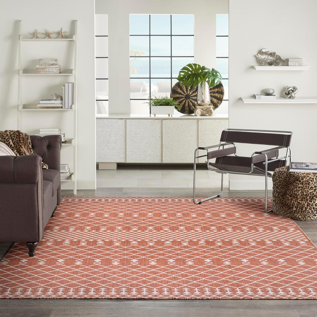Nourison Home Positano Terracotta 9' x 12' Area Rug - Easy Clean, Non Shedding, Bed Room, Living Room, Dining Room, Kitchen (9' x 12')