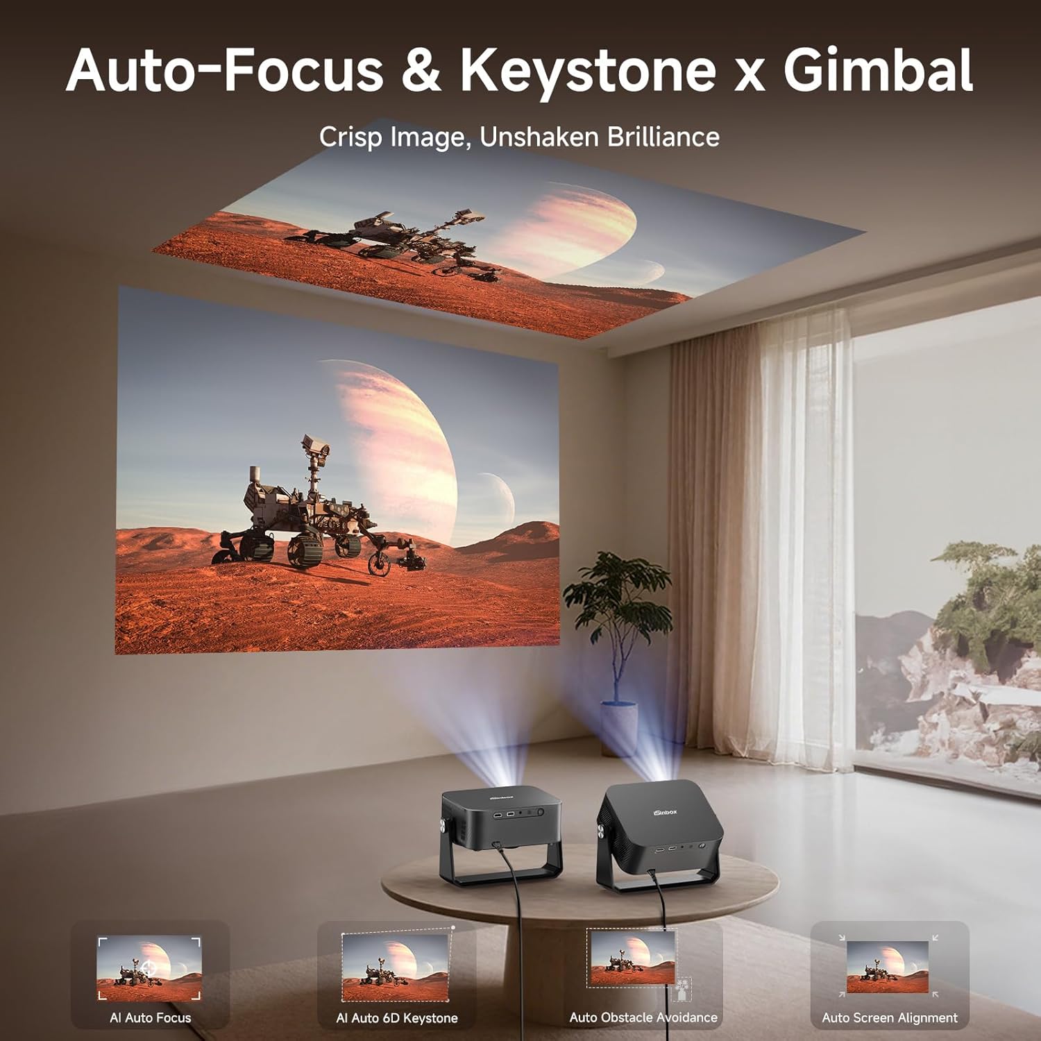2000 ANSI/Auto Focus & Keystone/Built-in APP 4K Outdoor Projector with Wifi and Bluetooth, Smart Portable Projector with Built in Apps YouTube/PrimeVideo & Dolby, Home Theater Projector with HDR10+