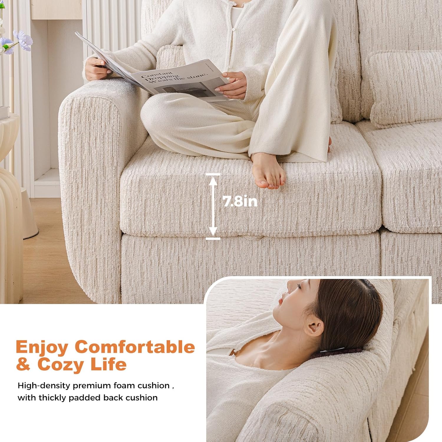 38'' Accent Chair with Under Seat Storage,Comfy Armchair with 25in Deep Seat,Large Chair with Lumbar Pillow,Upholstered Sofa Chair for Living Room,Bedroom,Reading Chair,Chenille,White