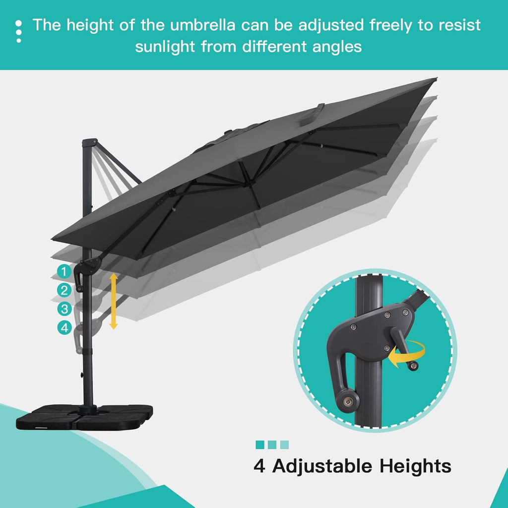 Sunnyglade 10x13Ft Cantilever Patio Umbrella Rectangular Deluxe Offset Umbrella 360°Rotation & Integrated Tilting System Patio Hanging Umbrella for Market Garden Deck Pool Backyard Patio(Grey)