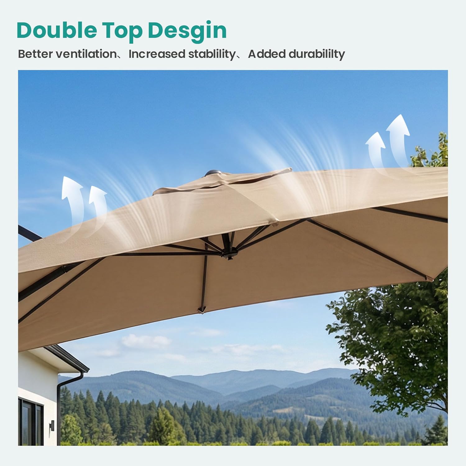 SUNBURY 10x13FT 10x10FT Patio Umbrella Outdoor Offset Umbrella with 8 Sturdy Ribs Market Umbrella with 360 Rotation Cantilever Sun Shade for Backyard, Lawn