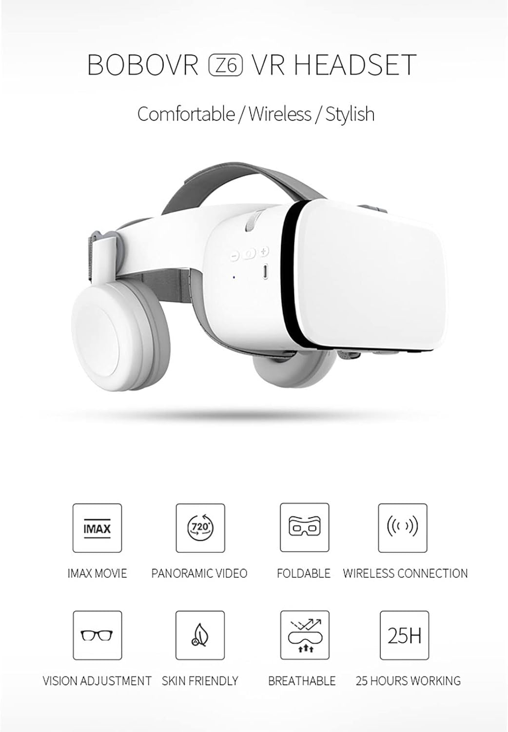 Full Screen Virtual Reality Goggle 3D VR Glasses with Remote Controller, Original Stereo 3D VR Glasses for iPhone 14 13 12 11 Pro Mini X R S Max Samsung Galaxy VR Set for iOS Android Phone (Color : W