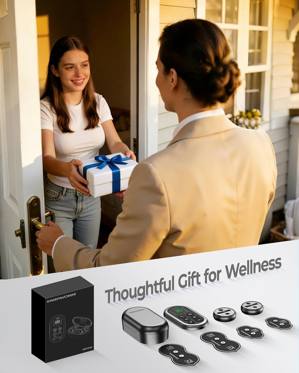 KingPavonini 48 Mode Wireless TENS Unit Muscle Stimulator 2 Channel, Rechargeable TENS Machine for Pain Relief with Remote & Charging Case, Portable TENS Unit for Back Shoulder Sciatica, Model HZ9151B