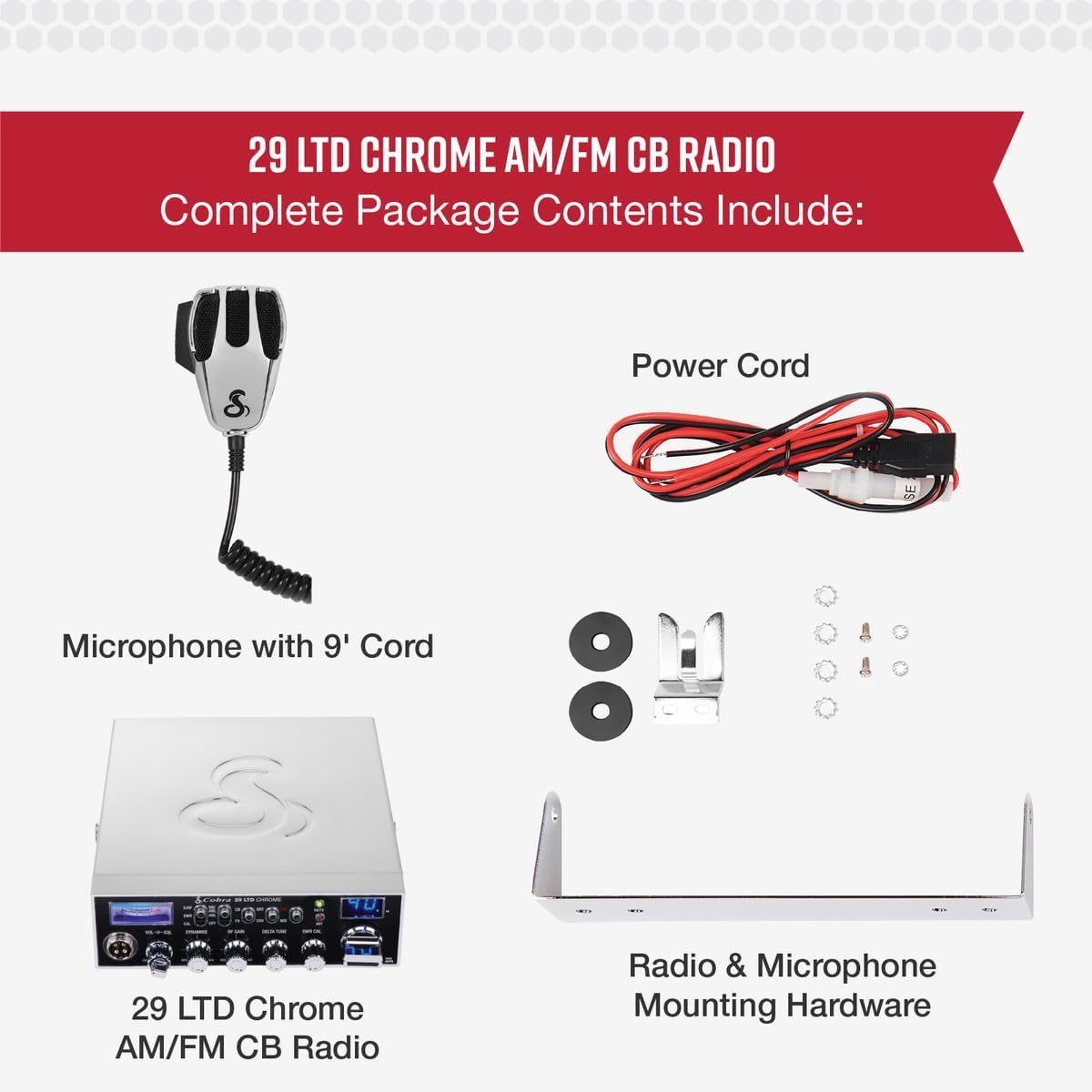 Cobra 29 LTD Chrome AM/FM Professional CB Radio - Easy to Operate, Emergency Radio, Instant Channel 9, 4-Watt Output, Full 40 Channels, Adjustable Receiver and SWR Calibration, Chrome