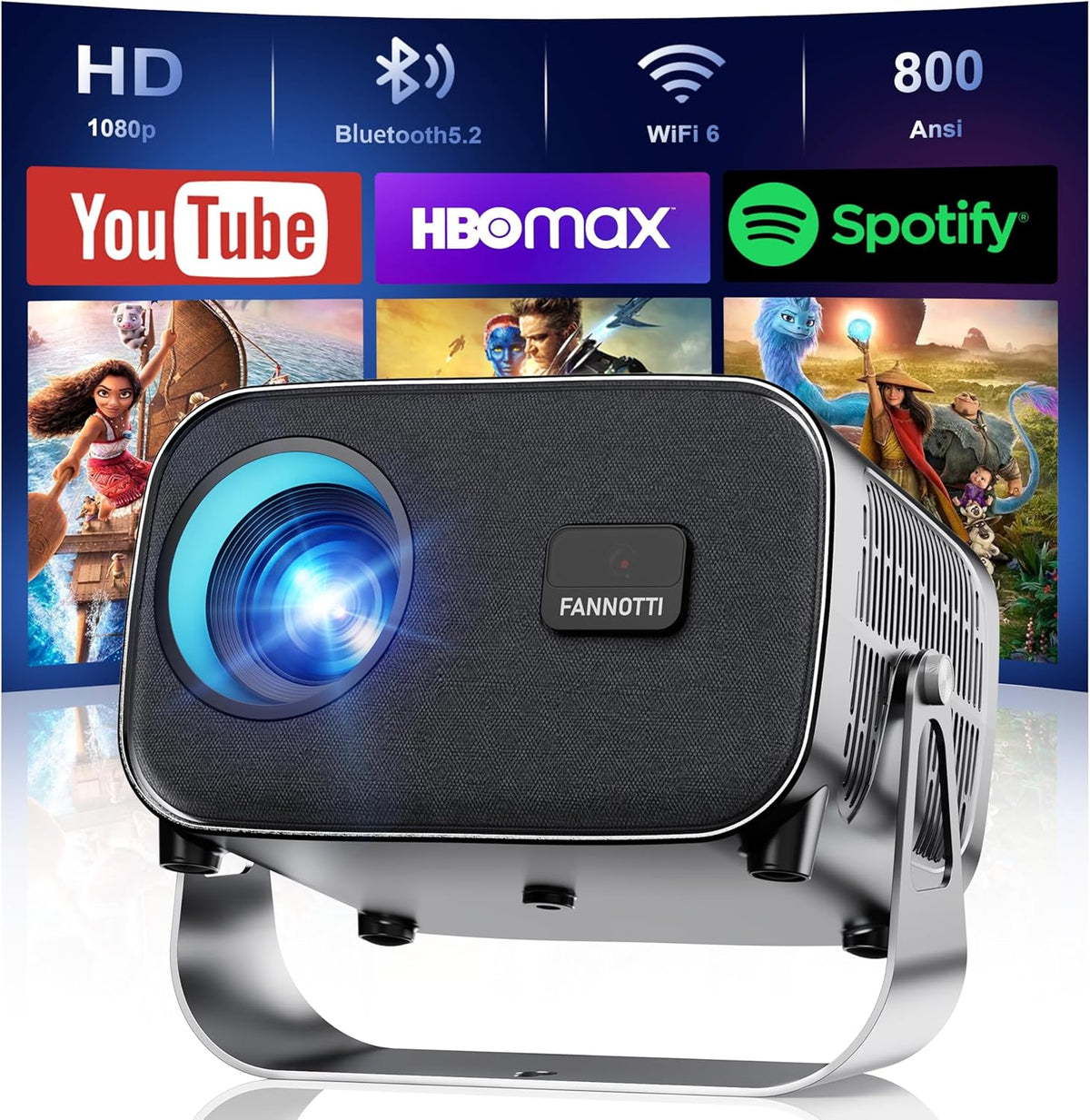 Smart Projector with WIFI and Bluetooth, 800ANSI Native 1080P Portable Projector Built-in Apps, Auto Keystone & Electric Focus Movie Projector for Home Theater Compatible with IOS/Android/HD(Gray)