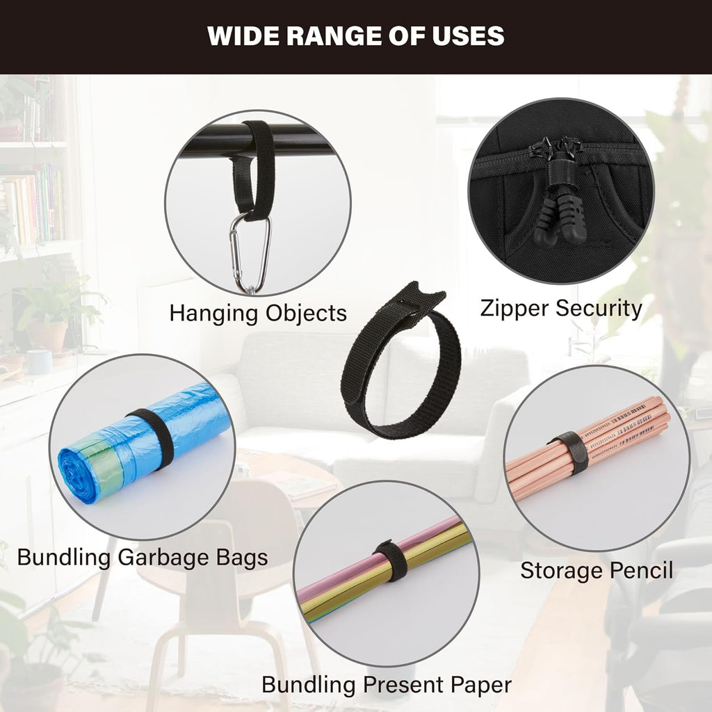 130PCS Reusable Cable Ties with Hook and Loop, Multi-purpose Adjustable 8 Inch Cable Management Wire Ties Cable Straps for Organizing Home, Office and Data Centers, Black