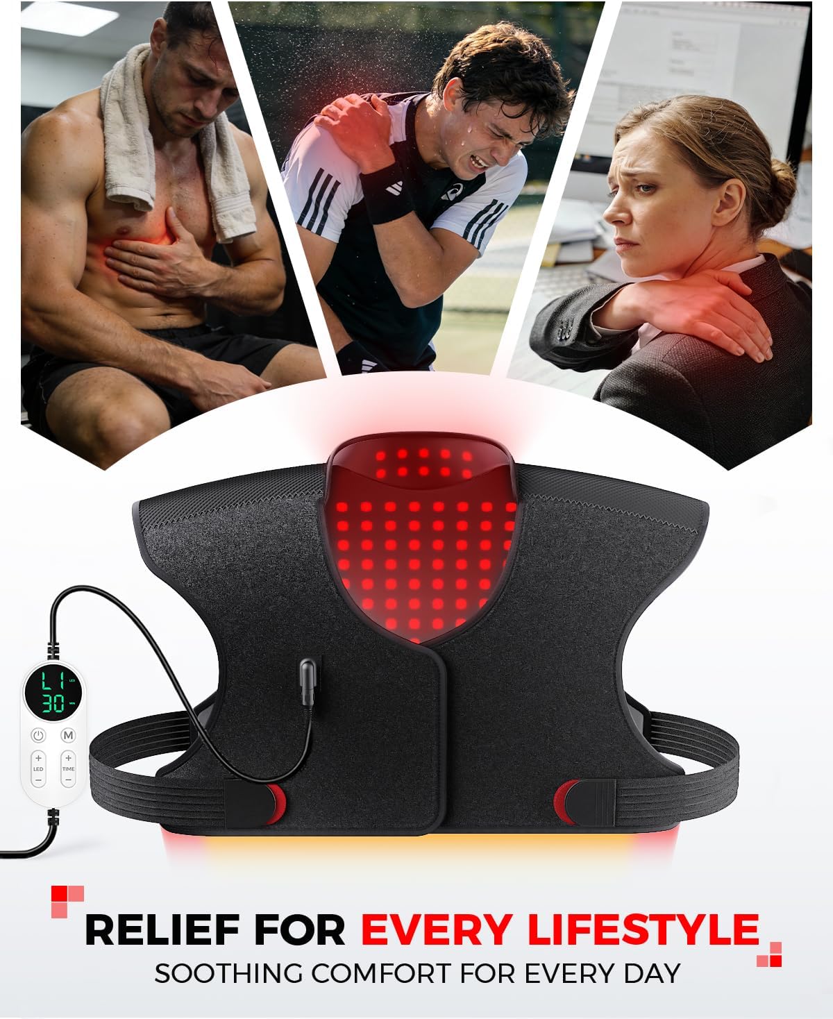 Red Light Therapy for Neck and Shoulder, 290 LEDs 660nm & 850nm Infrared Red Light Therapy Neck and Shoulder Heating Pad, 5-Level Light Intensities & 4-Level Pulse Wearable Wrap