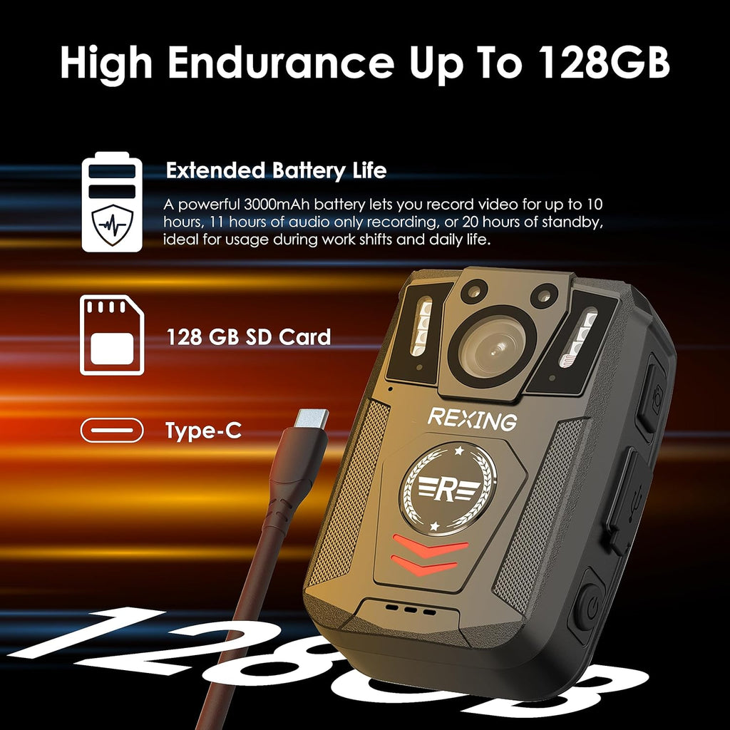 RexingUSA P2 FHD Body Camera - 1080P FHD Body Cam with Infrared Night Vision, Lightweight Wearable Camera, Video Surveillance, 8X Digital Zoom, 170 Degree Lens