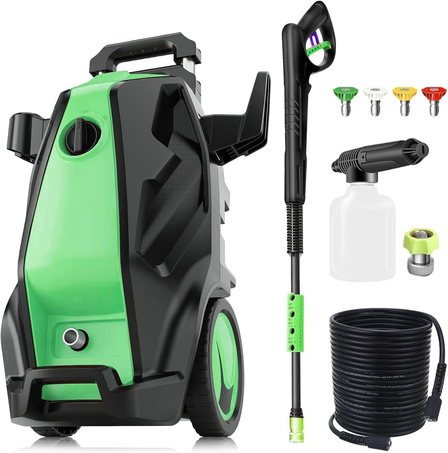 Heavy Duty 𝟓𝟎𝟎𝟎𝐏𝐒𝐈 𝐏𝐫𝐞𝐬𝐬*𝐮𝐫𝐞 𝐂𝐥𝐞𝐚*𝐧𝐞𝐫 with 33FT Pipe, 4 QC Nozzles for Cars/Fences/Patios/Home Cleaning, Deep Green
