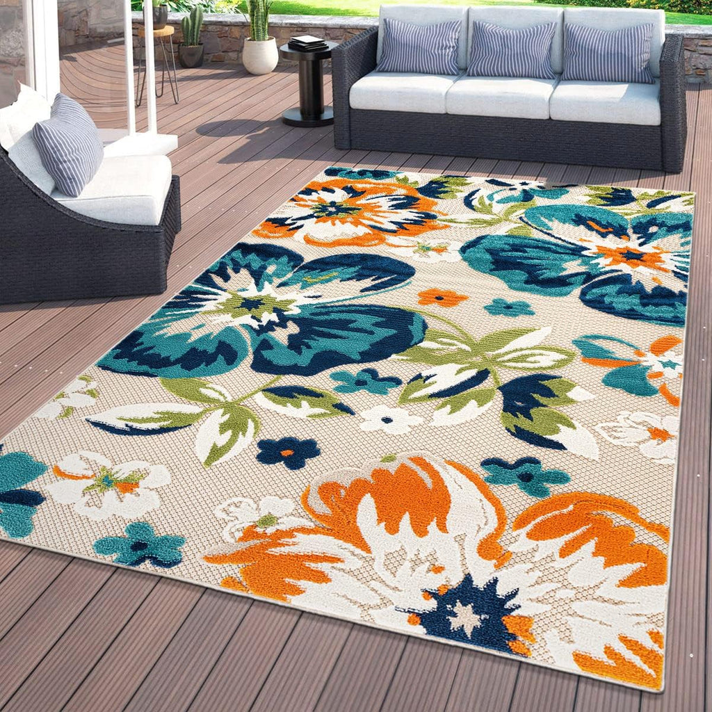 Rugshop Bergamo Contemporary Floral Indoor Outdoor Area Rug, Non-Shedding Carpet for Patio Deck Backyard or Garden Multi 7'10" x 10'