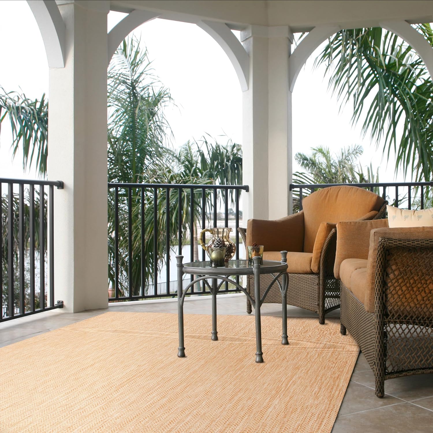 SAFAVIEH Washable Rug Outdoor Courtyard Collection - 9' x 12', Natural & Cream, Non-Shedding & Easy Cleaning, Ideal for Patio, Backyard, Mudroom (CY8022-03012)