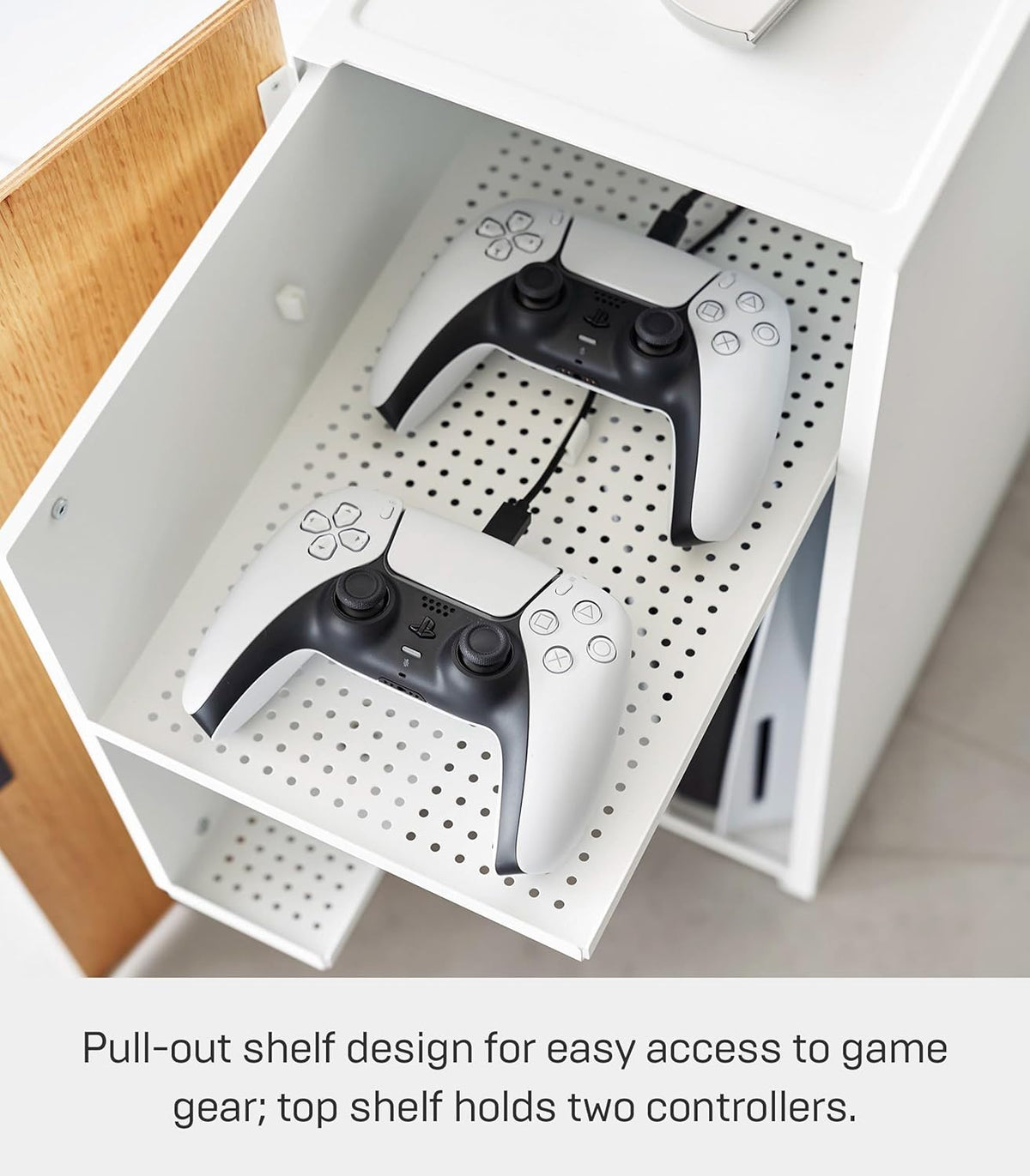 Yamazaki Home Tower Large Capacity Game Console Rack – Organize Controllers, Pull-Out Shelf, Cable Management - Steel