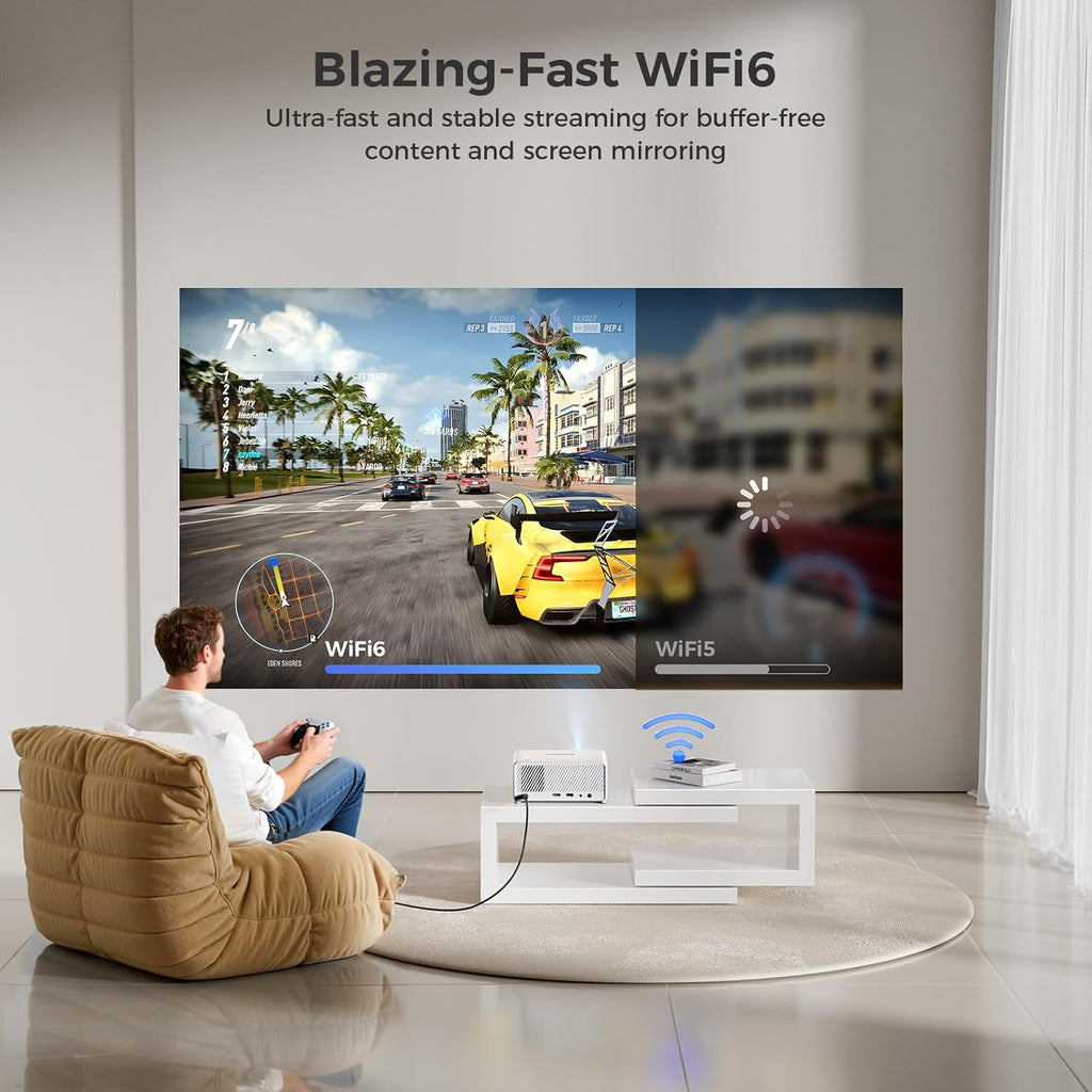 GOODEE Mini Smart Projector with WiFi and Bluetooth - Compatible with Netflix/YouTube/PrimeVideo, Electric Focus & Keystone, Short Throw Portable Video Projector Full HD for Indoor/Outdoor/Camping