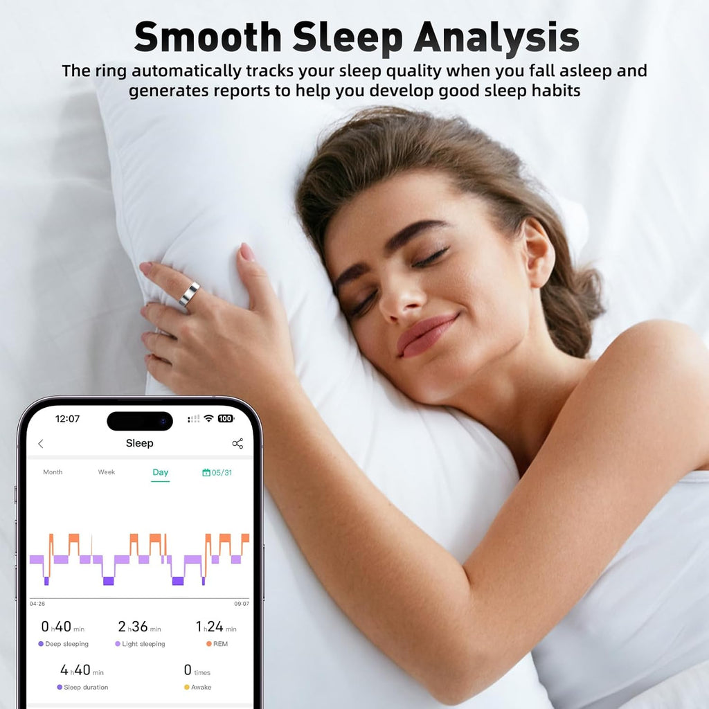 Smart Ring with Sleep Monitoring, Step Counting, Heart Rate, Blood Oxygen for iOS and Android, No Subscription Fee, IP68 Waterproof Health Tracker (Silver, 7)