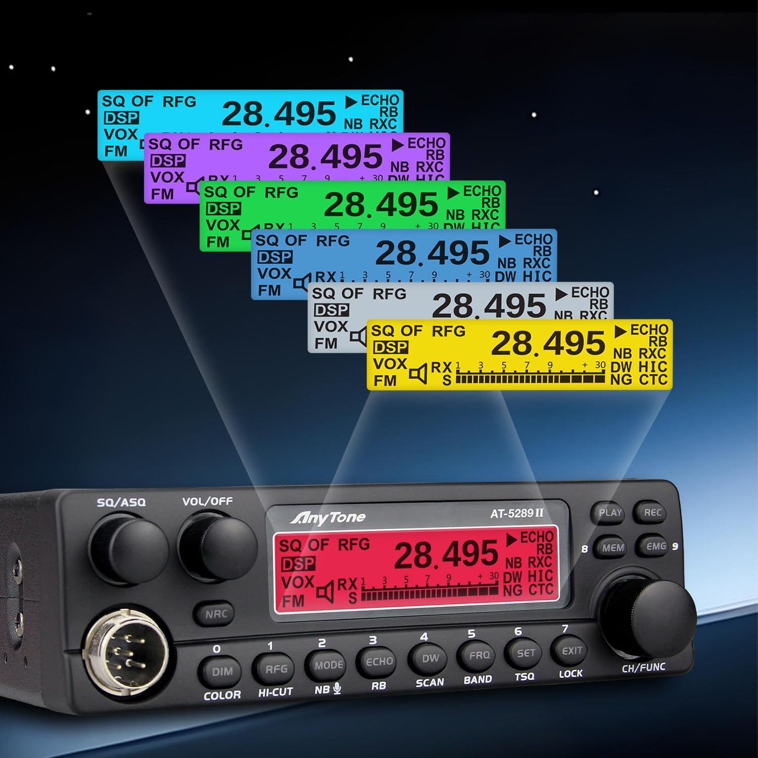 AnyTone AT-5289 II 10 Meter Mobile Ham Radio, High Power 50W FM / 20W AM (60W PEP) Mobile Amateur Radio, NRC Noise Reduction, VFO & Memory Channels, LCD Display, for Truck and Off-Road Use