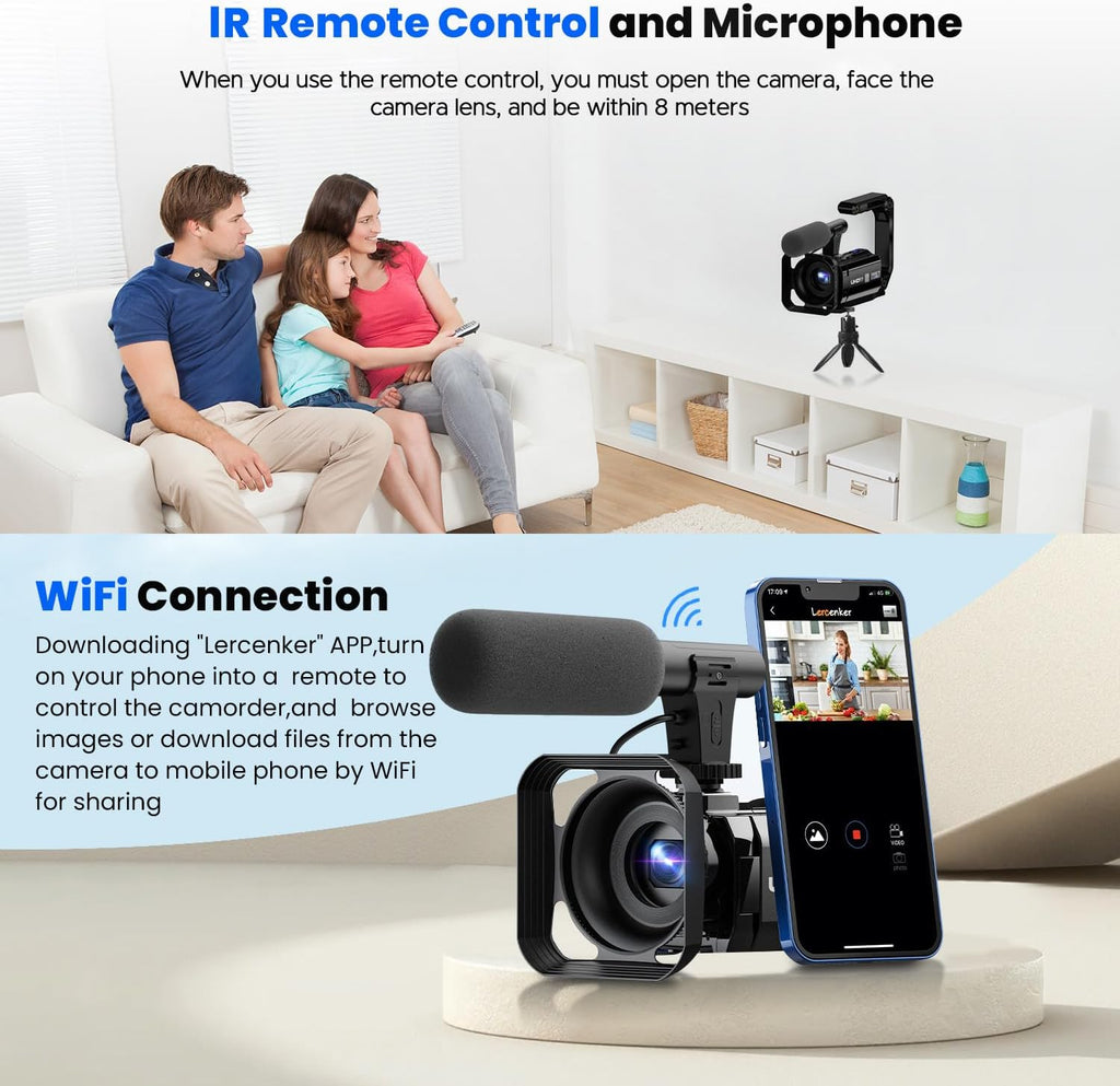 Camcorder Video Camera 5K 56MP - Dual Lens Vlogging Camera for YouTube with Night Vision 16X Digital Zoom 3" 270° Flip Touchscreen, 64GB Card, Microphone, Remote - Video Recorder for Content Creators