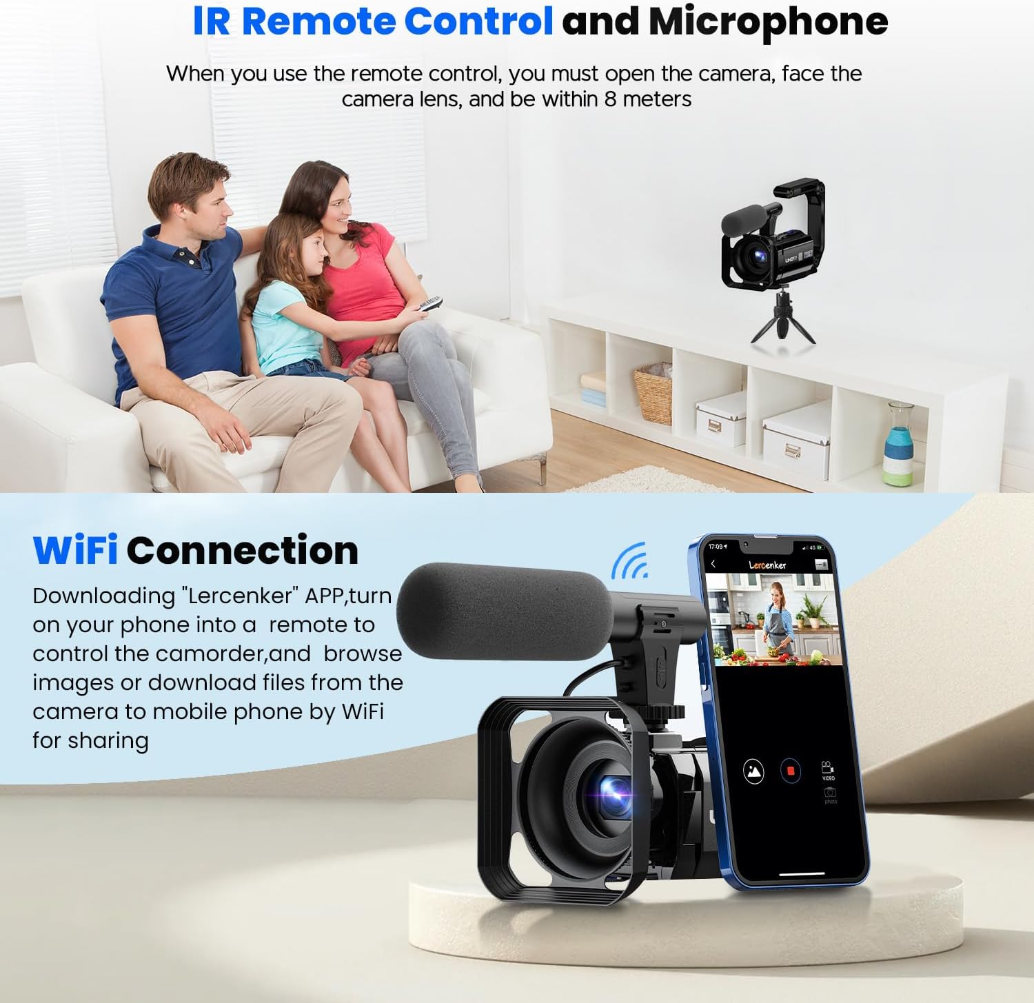 Camcorder Video Camera 5K 56MP - Dual Lens Vlogging Camera for YouTube with Night Vision 16X Digital Zoom 3" 270° Flip Touchscreen, 64GB Card, Microphone, Remote - Video Recorder for Content Creators