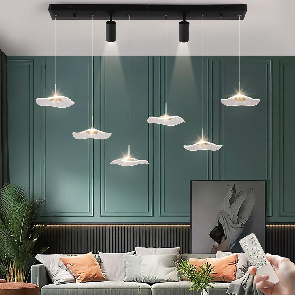 Siittoo Modern Chandeliers for Dining Room, 40in Dimmable LED Pendant Lights Kitchen Island with Remote Control, Adjustable Height Kitchen Island Lighting Fixture with Spotlights(34W, 6-Light)