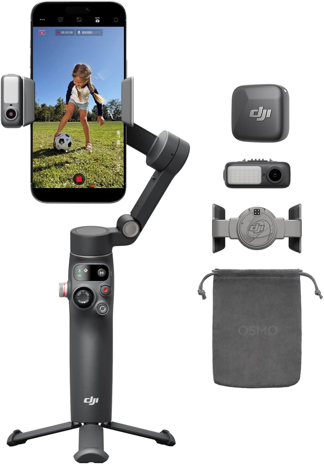 DJI Osmo Mobile 8 Advanced Tracking Combo Gimbal Stabilizer for Phone, AI Native Tracking with Audio & Lighting, 360° Pan Rotation, Mic Mini Transmitter, Wireless Microphone