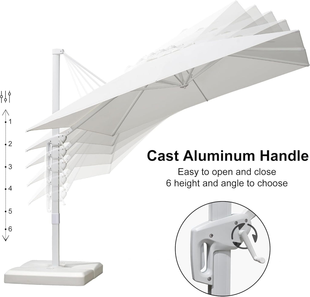 PURPLE LEAF 9 FT Patio Umbrella Outdoor White Cantilever Umbrella Aluminum Square Outdoor Offset Umbrella Hanging Windproof with 360° Rotation for Garden Deck Pool, White
