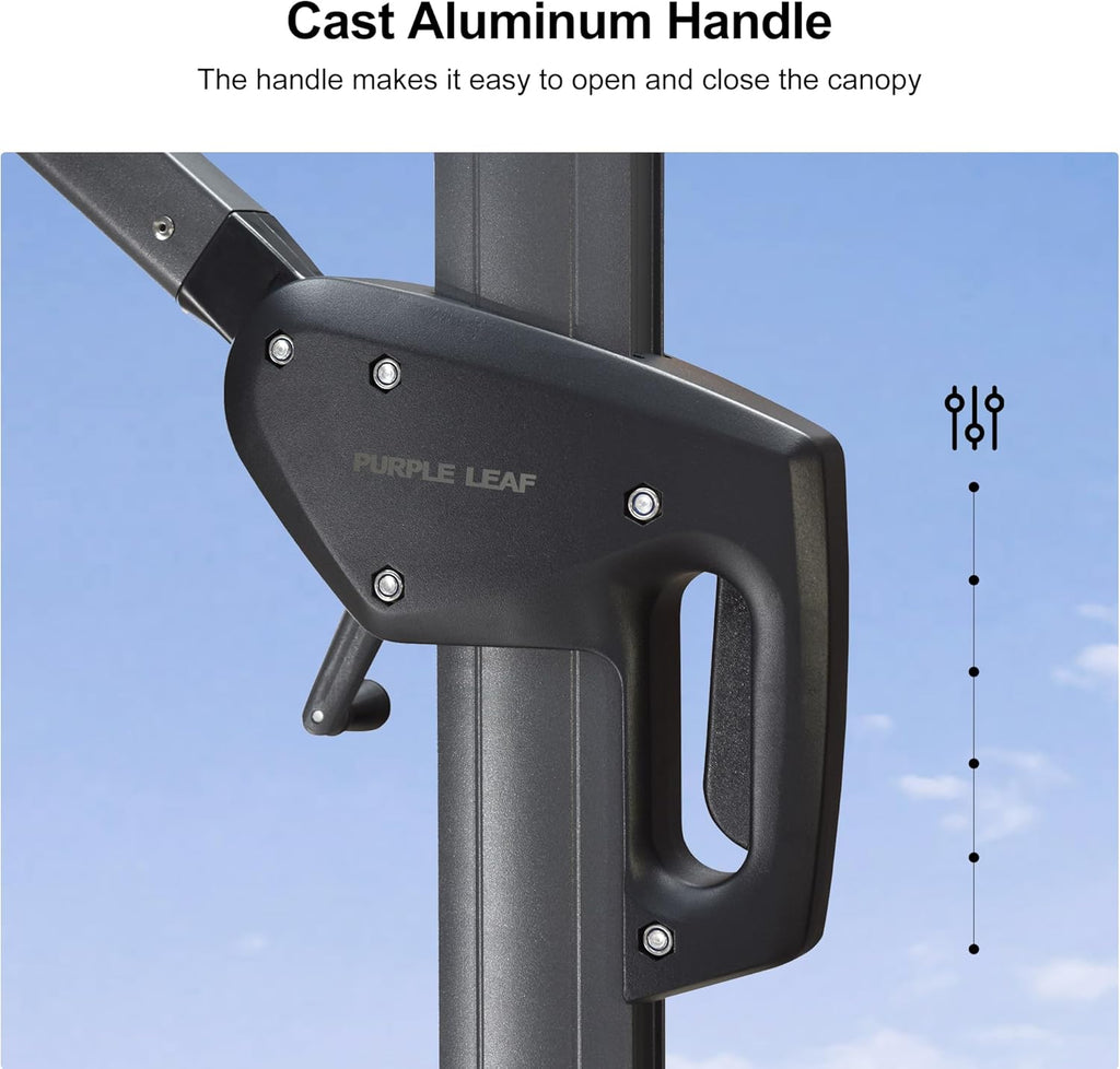 PURPLE LEAF 10 Feet Square Cantilever Umbrella Patio Umbrella with Base Outdoor Umbrella Aluminum Offset with 360-degree Rotation for Garden Deck Pool Patio Black