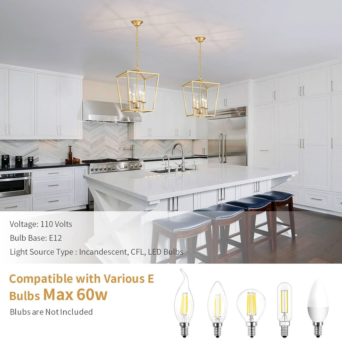 ANJIADENGSHI Vintage Lantern Pendant Light 4 Light Lantern Chandelier Farmhouse Gold Pendant Light for Kitchen Island Entryway Dining Room Hallway Bar Cafe(Bulbs Not Included)