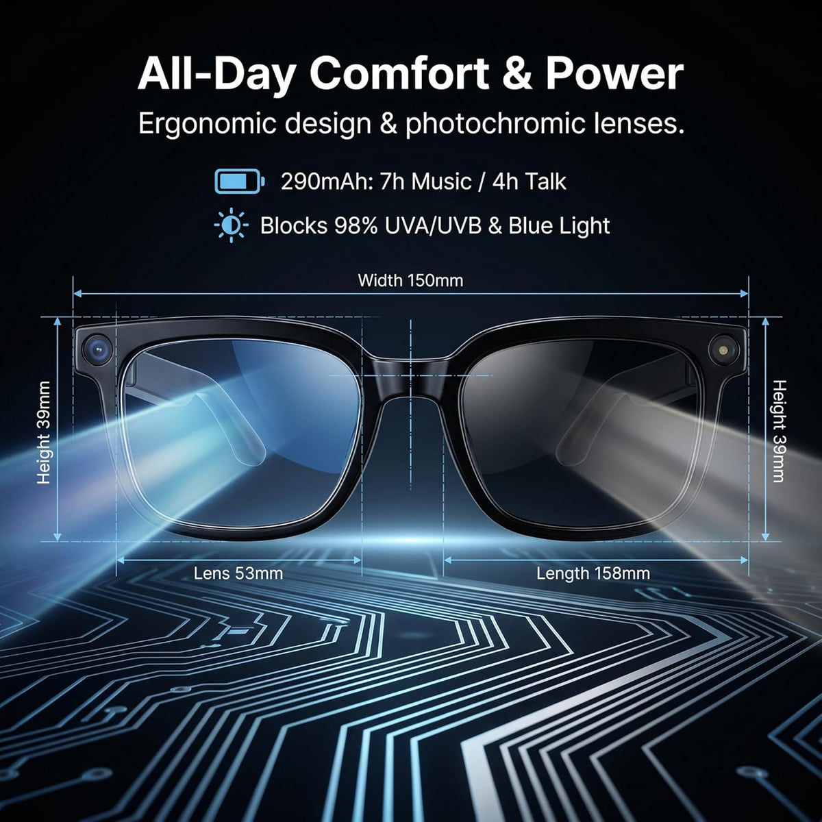 AI Smart Glasses with Camera, 4K HD Video Audio Recording, 164+ Languages Real-Time Translation Bluetooth Sunglasses, AI Voice Assistant, Photochromic Lenses .Voice Control Smart Glasses for Men Women