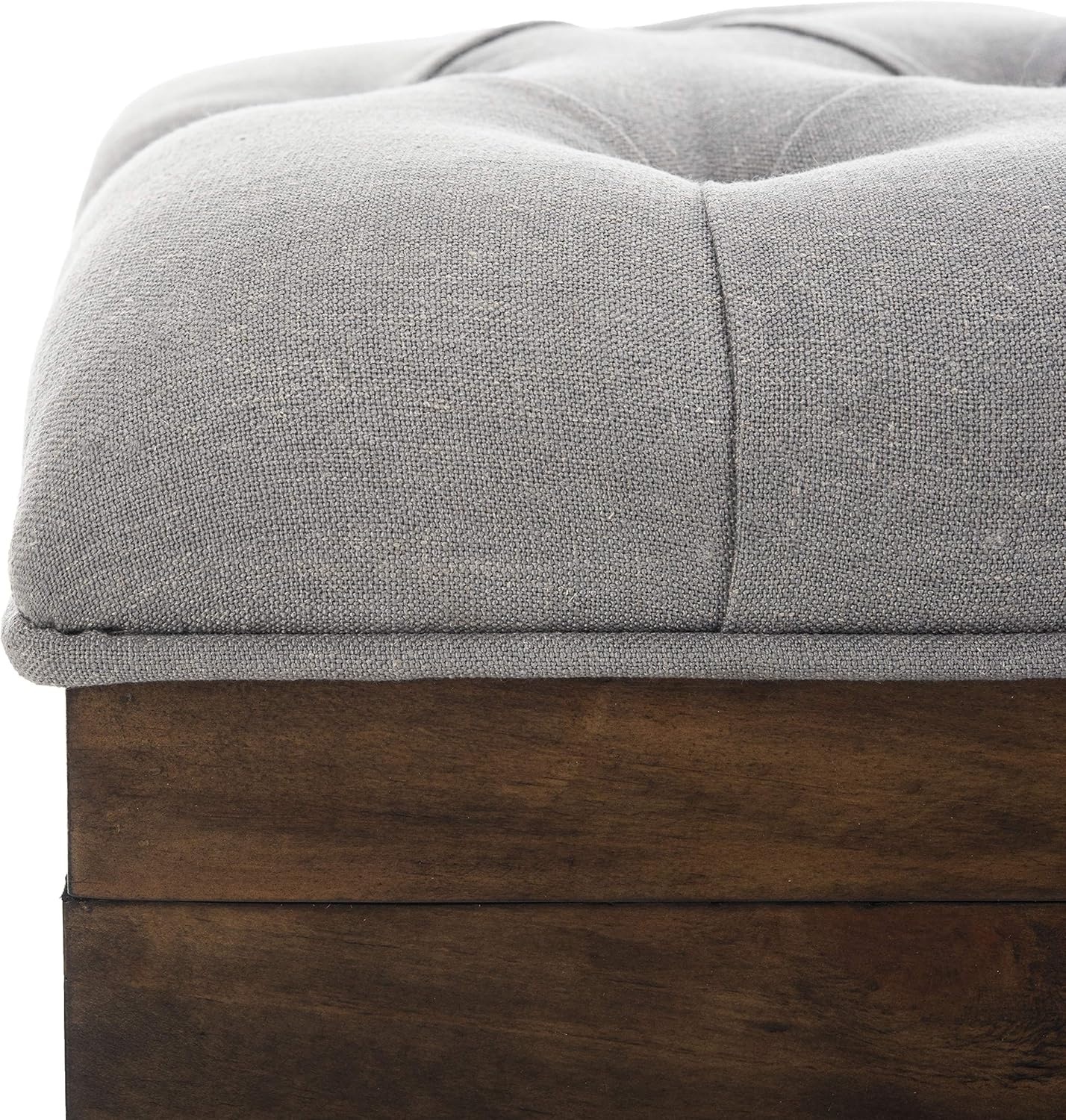Safavieh Home Collection Liam Light Beige and Dark Oak Tufted Cocktail Ottoman