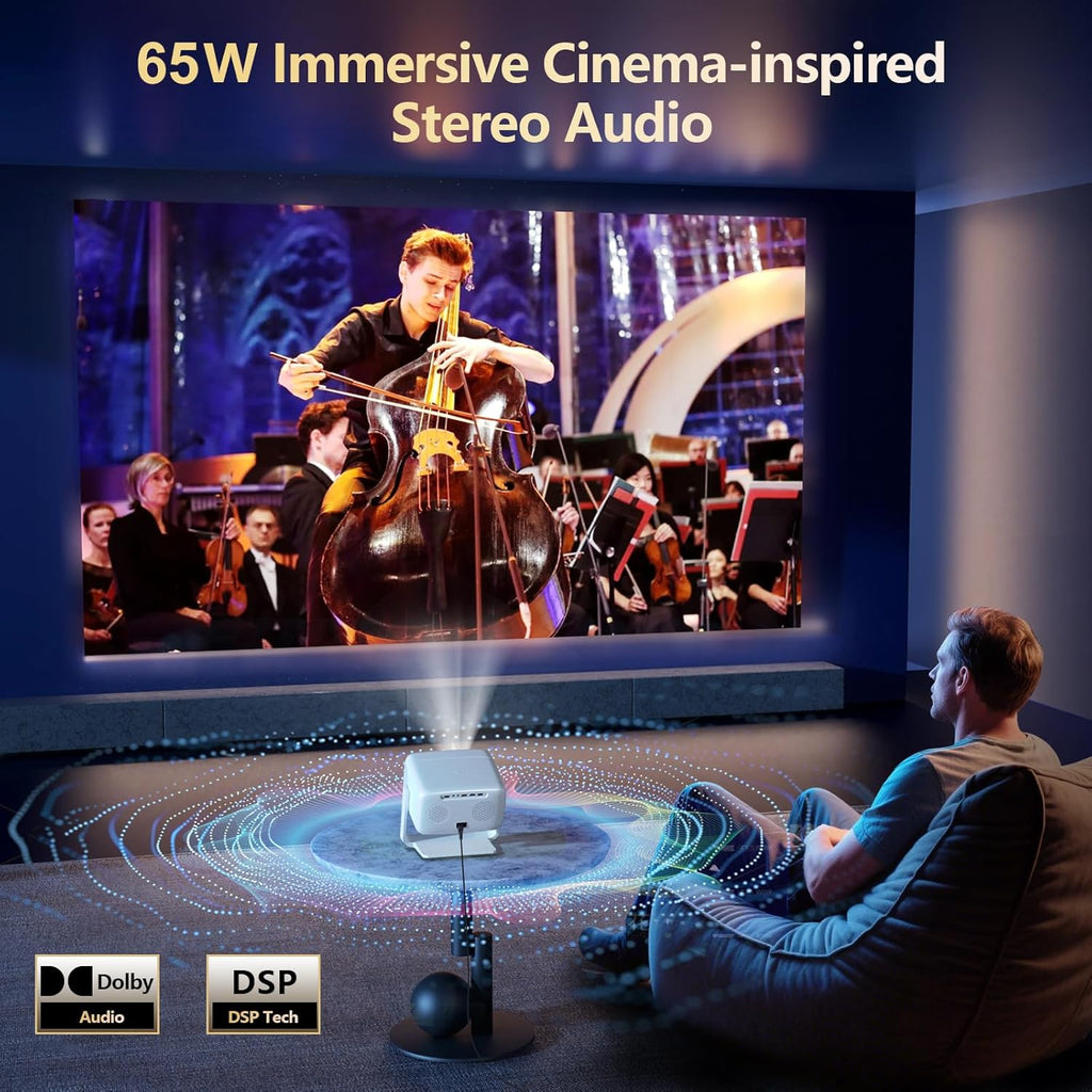 3500-Ultra Bright/Official Apps Downloads/65W Dolby Audio/4K Support Smart Outdoor Projector with WiFi and Bluetooth, Auto Focus, All-in-One Streaming Apps Proyector, 2026 Upgraded from Grey Model