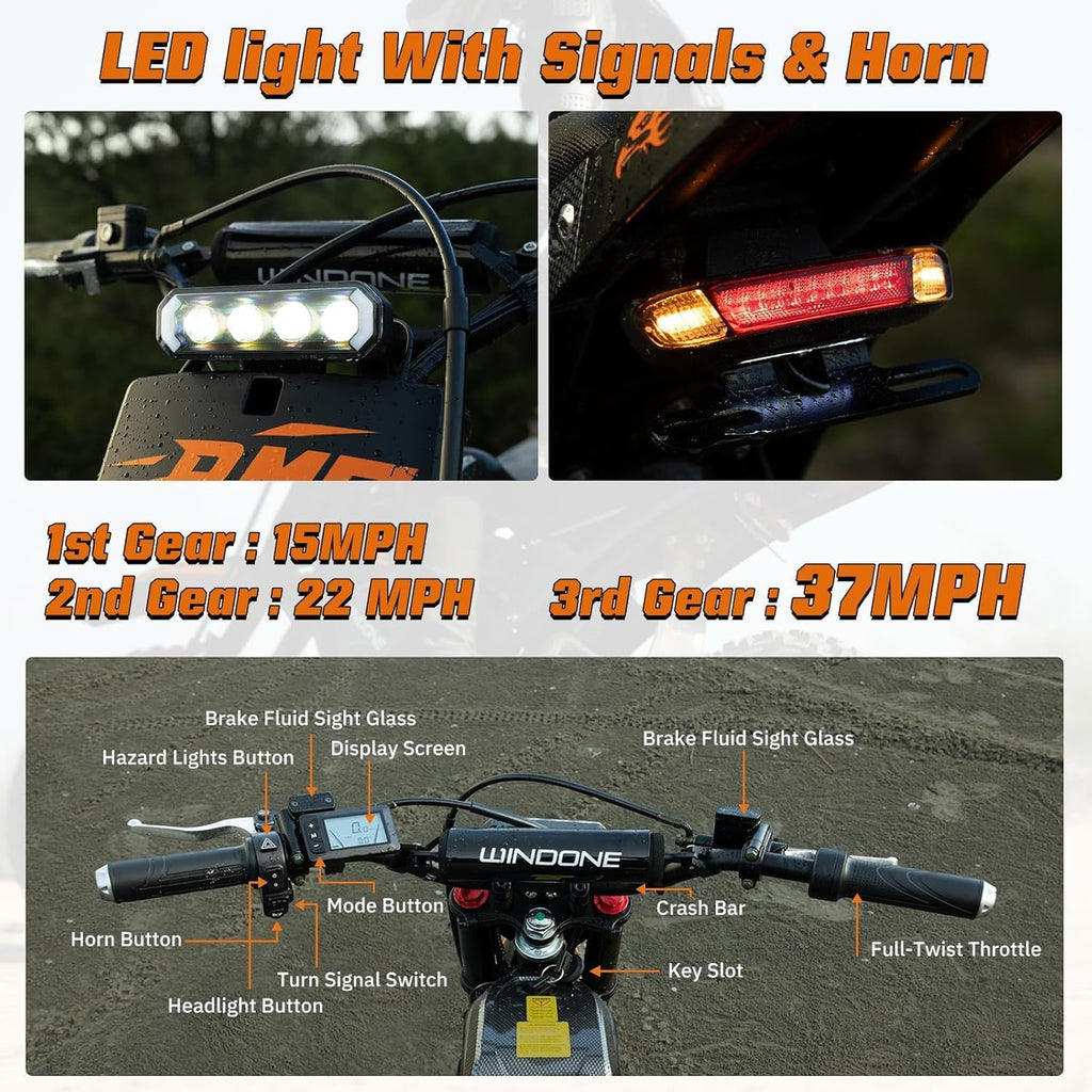 RM7 Electric Dirt Bike for Adults & Teens, 2200W Peak Ebike, 48V 22.5Ah, 37 MPH, 45 Miles, 14"/12" Tire Off-Road Electric Motorcycle, Dual Hydraulic Brakes, Fit Age 13+
