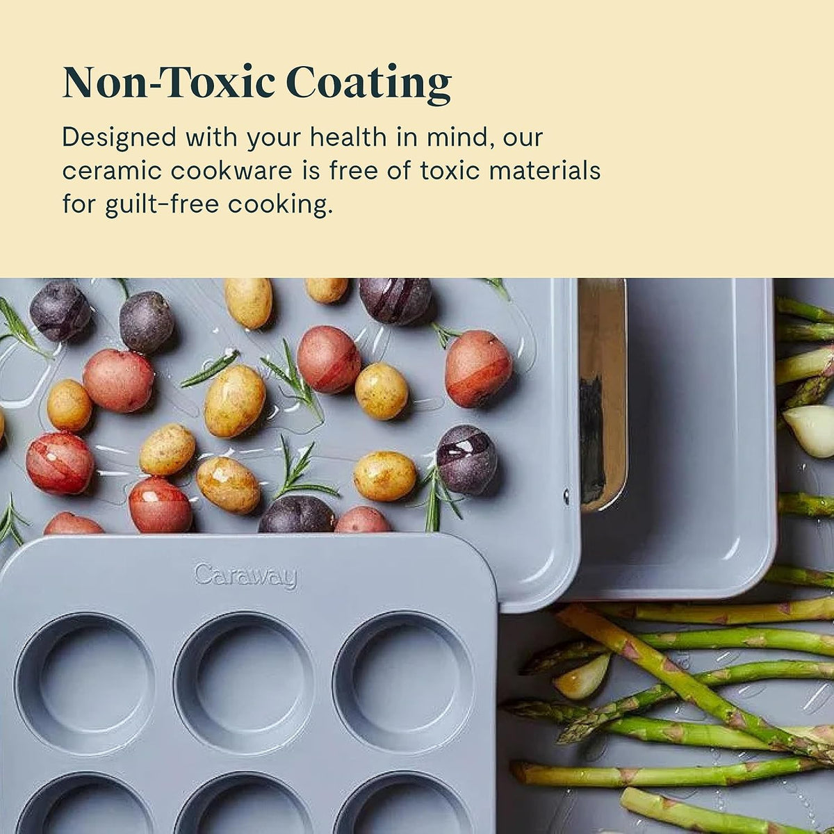 Caraway Nonstick Ceramic Bakeware Set (11 Pieces) - Baking Sheets, Assorted Baking Pans, Cooling Rack, & Storage - Aluminized Steel Body - Non Toxic, PTFE & PFOA Free - Cream
