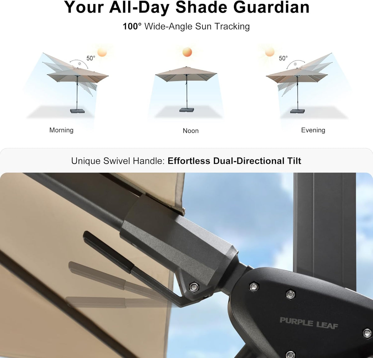 PURPLE LEAF 9.8' X 9.8' Tilting Patio Umbrella with Base Outdoor Cantilever Swivel Square Umbrella with Tilt Aluminum Offset Umbrella with 360-degree Rotation for Garden Deck Pool Patio Beige