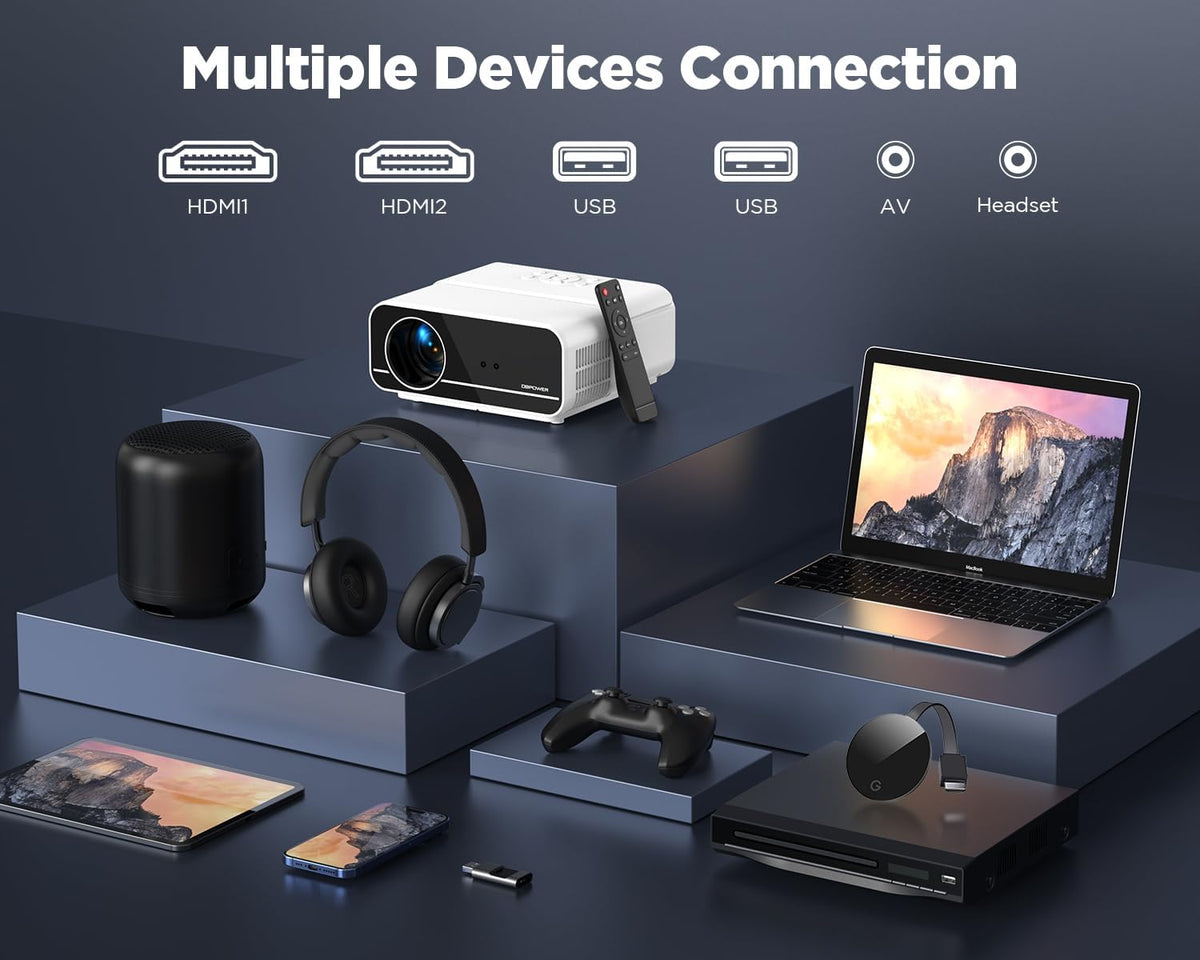 Auto Focus/Keystone DBPOWER Projector 4K with 5G WiFi and Bluetooth, FHD Native 1080P Outdoor Movie Projector with 4P4D/PPT/Zoom, Mini Home Projector Compatible w iOS/Android/HDMI/TV Stick