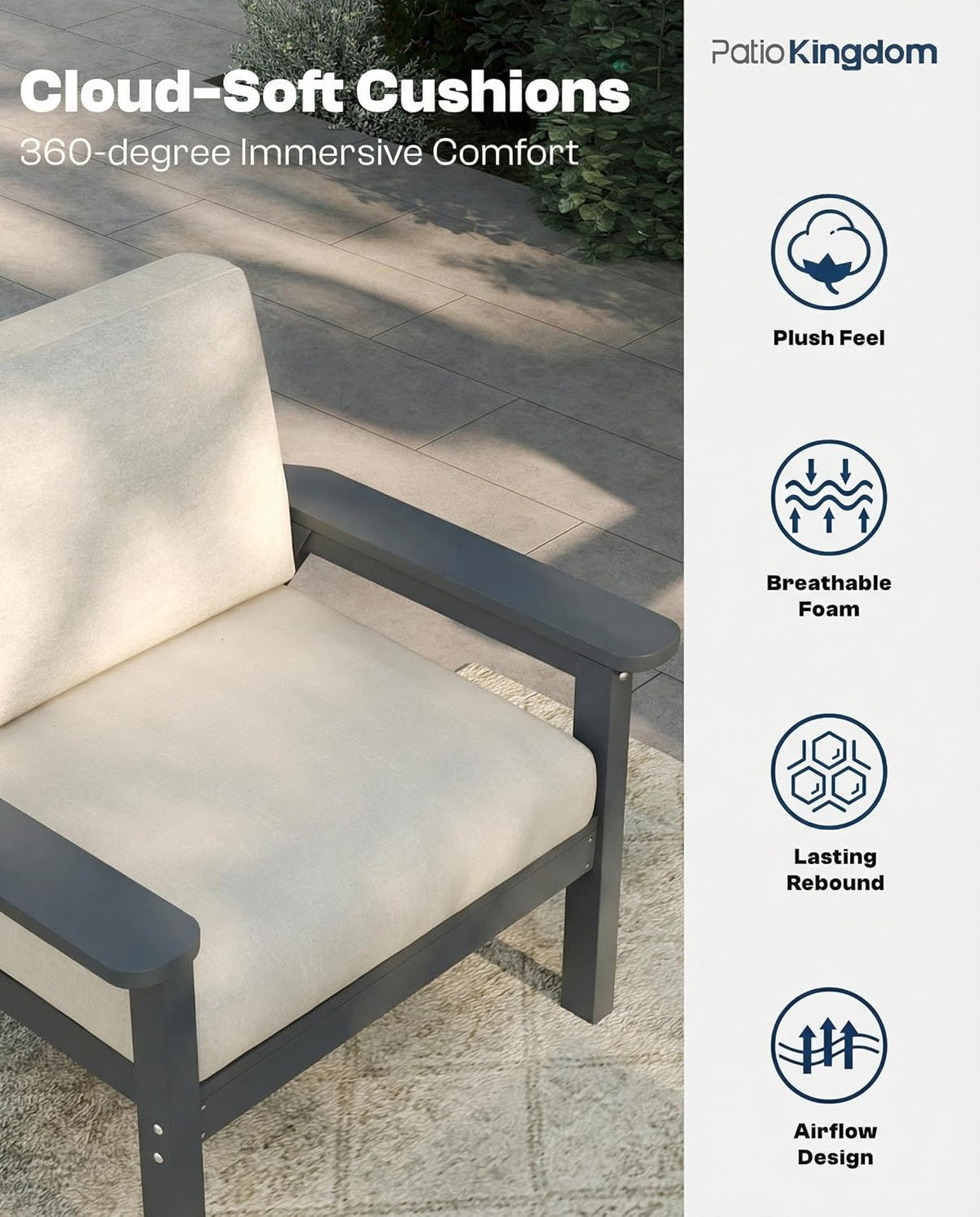 7 Piece Patio Conversation Sets, Outdoor Couch with Washable Thick Beige Cushions, HDPE Patio Furniture Set, Outdoor Sectional Furniture for Backyard, Deck, Lawn, Porch (Grey Frame)