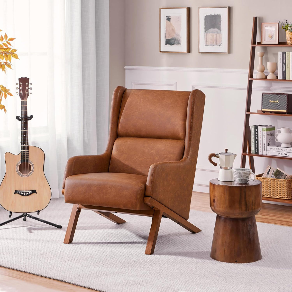 Yaheetech Accent Chairs Set of 2, Living Room Chairs, Faux Leather Armchairs Thick Seat Cushion, Oversized Recliner Chair High Backrest for Bedroom Office Reception Room Reading Nook, Brown