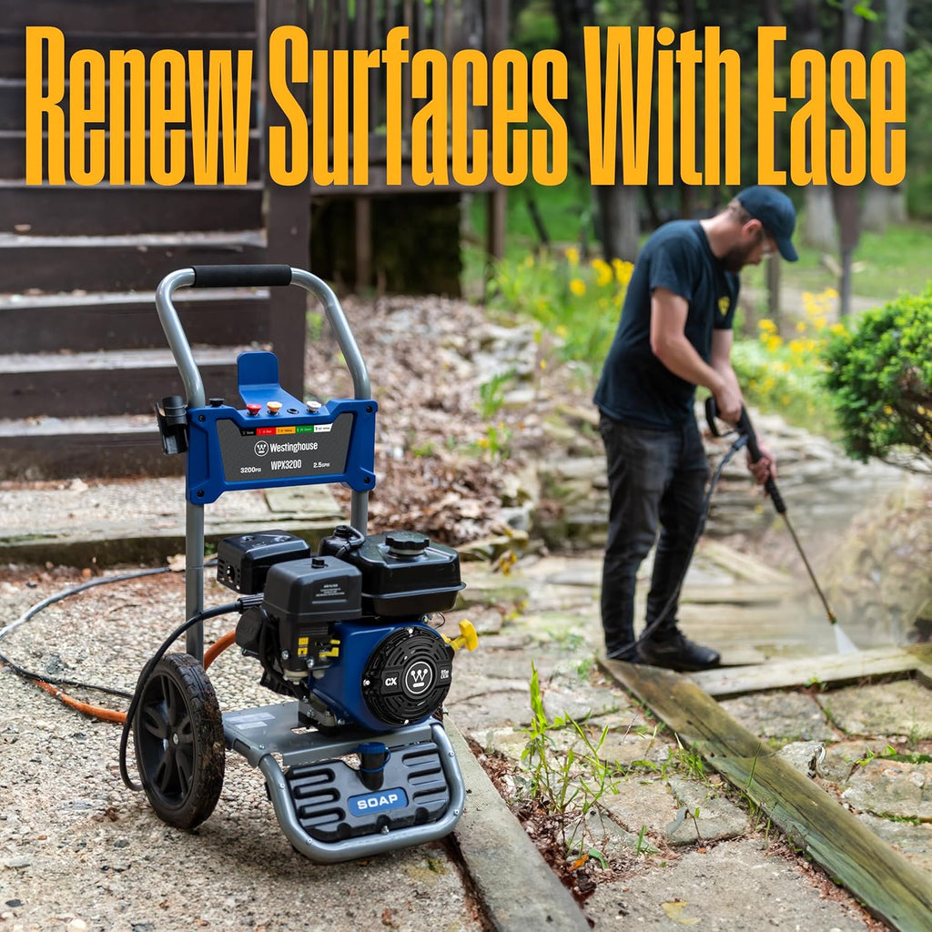 Westinghouse WPX3200 Gas Pressure Washer, 3200 PSI and 2.5 GPM, Onboard Soap Tank, Spray Gun and Wand, 5 Nozzle Set, for Cars/Fences/Driveways/Homes/Patios/Furniture