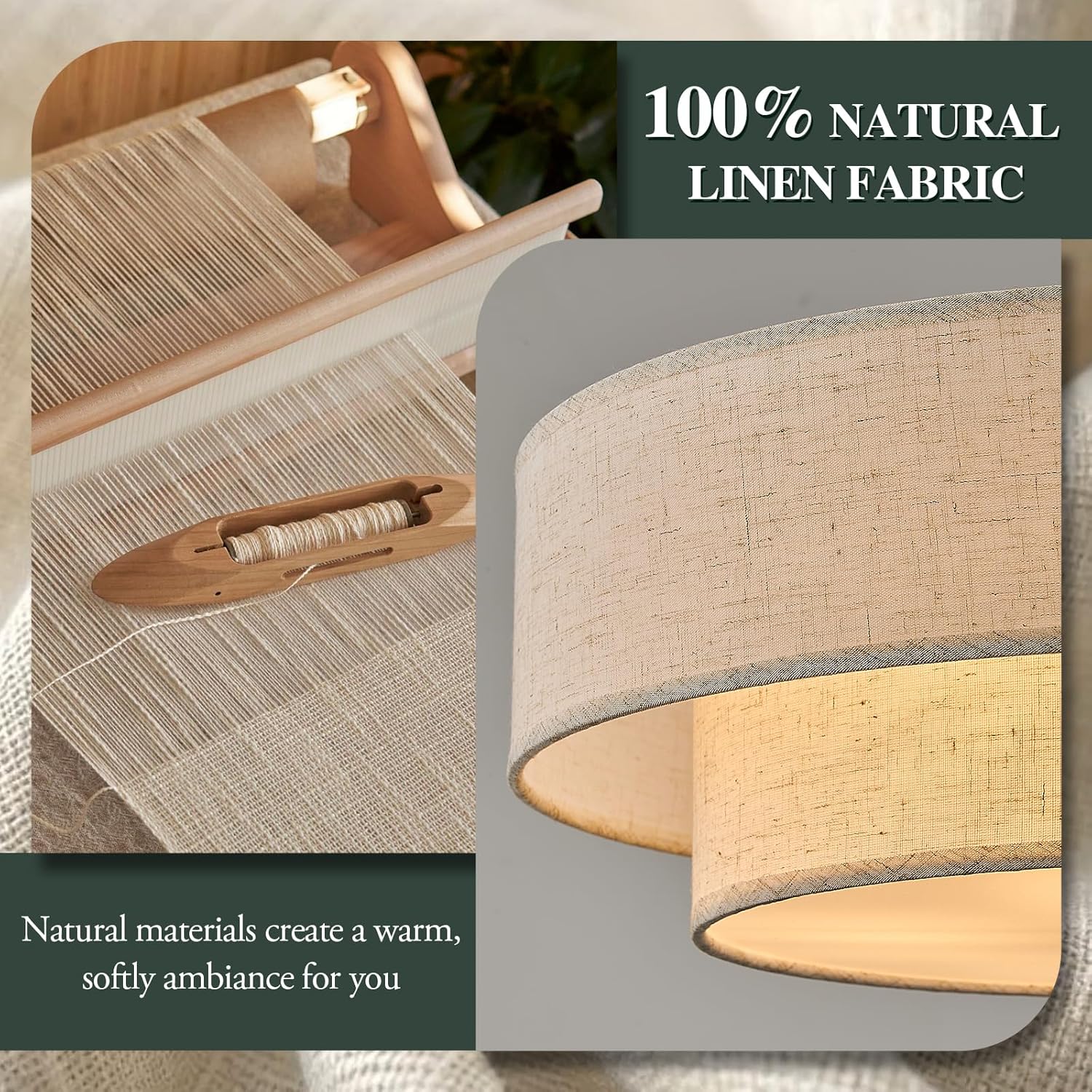 Gold Modern Chandelier 18'' Drum Chandeliers with 2-Layer Fabric Shade 4-Light Linen Pendant Light Fixture for Dining Room Bedroom Kitchen Hallway Foyer