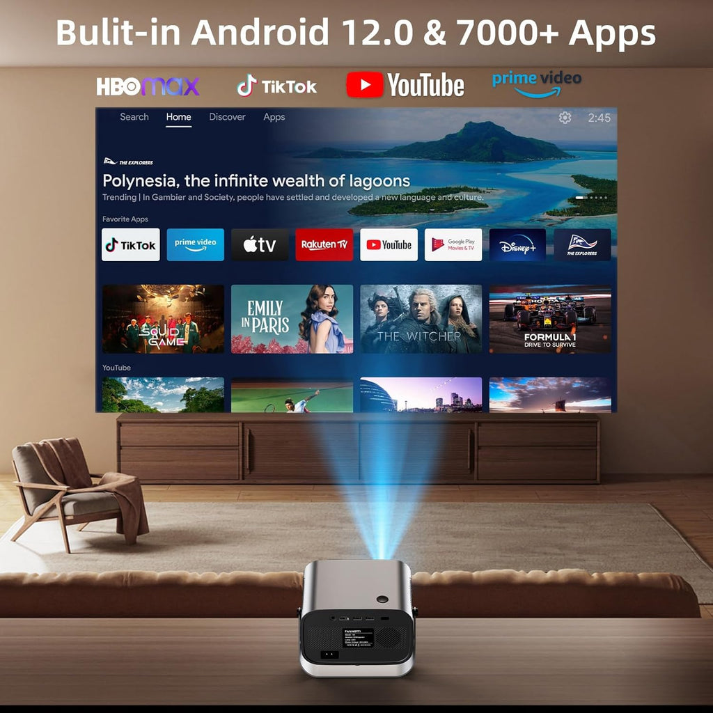 Smart Projector with WIFI and Bluetooth, 800ANSI Native 1080P Portable Projector Built-in Apps, Auto Keystone & Electric Focus Movie Projector for Home Theater Compatible with IOS/Android/HD(Gray)