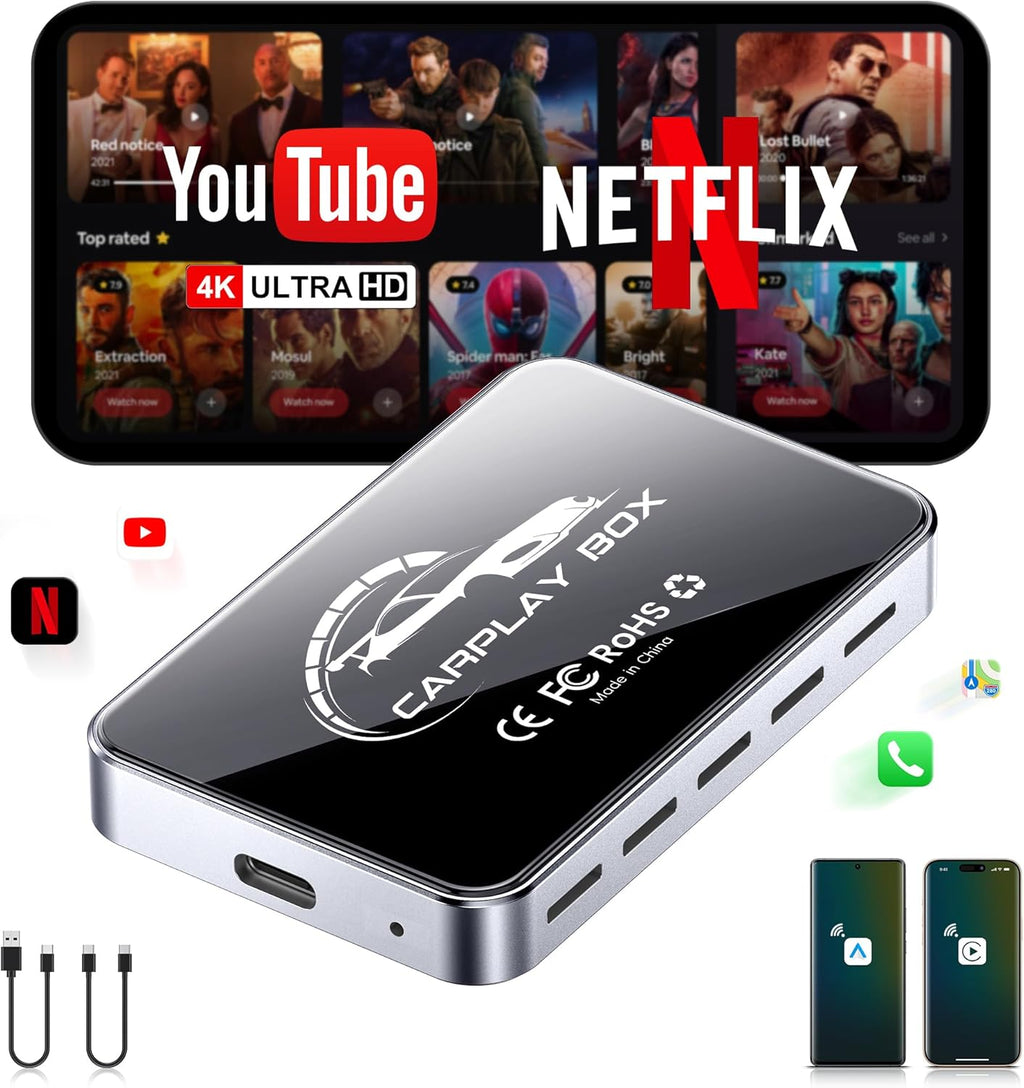FAIMEE AI Box Wireless CarPlay & Auto Adapter - Plug & Play, Dual-Band WiFi, Bluetooth 5.0, 4K Video Support, Android 12.0 System, Compatible with Factory CarPlay & Android Auto （4GB RAM+32GB ROM）
