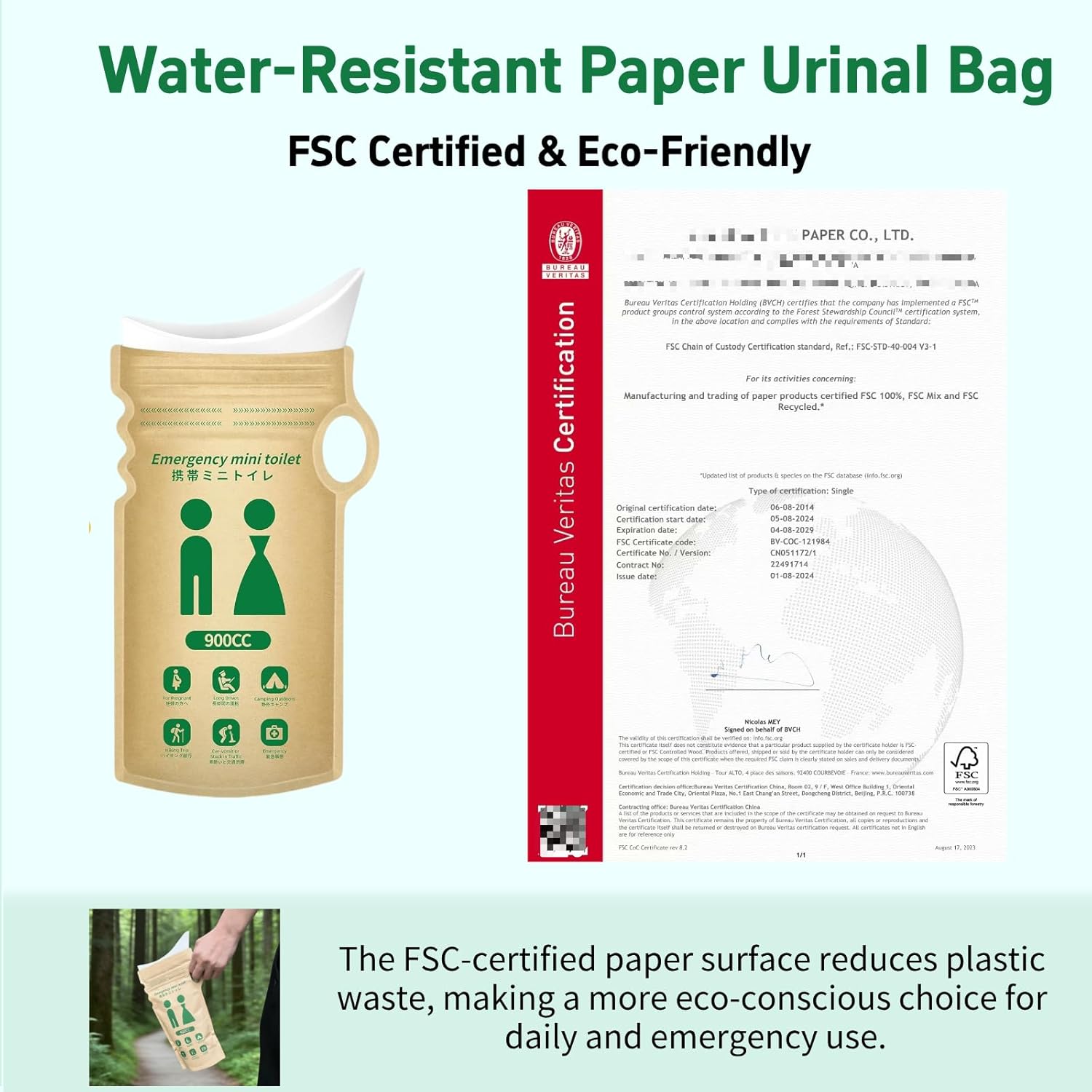 Disposable Urine Bag Pee Bags - Waterproof Eco-Friendly Degradable Paper Portable with Double Zipper Leakproof Seal for Women Men Camping Travel Emergency Toilet
