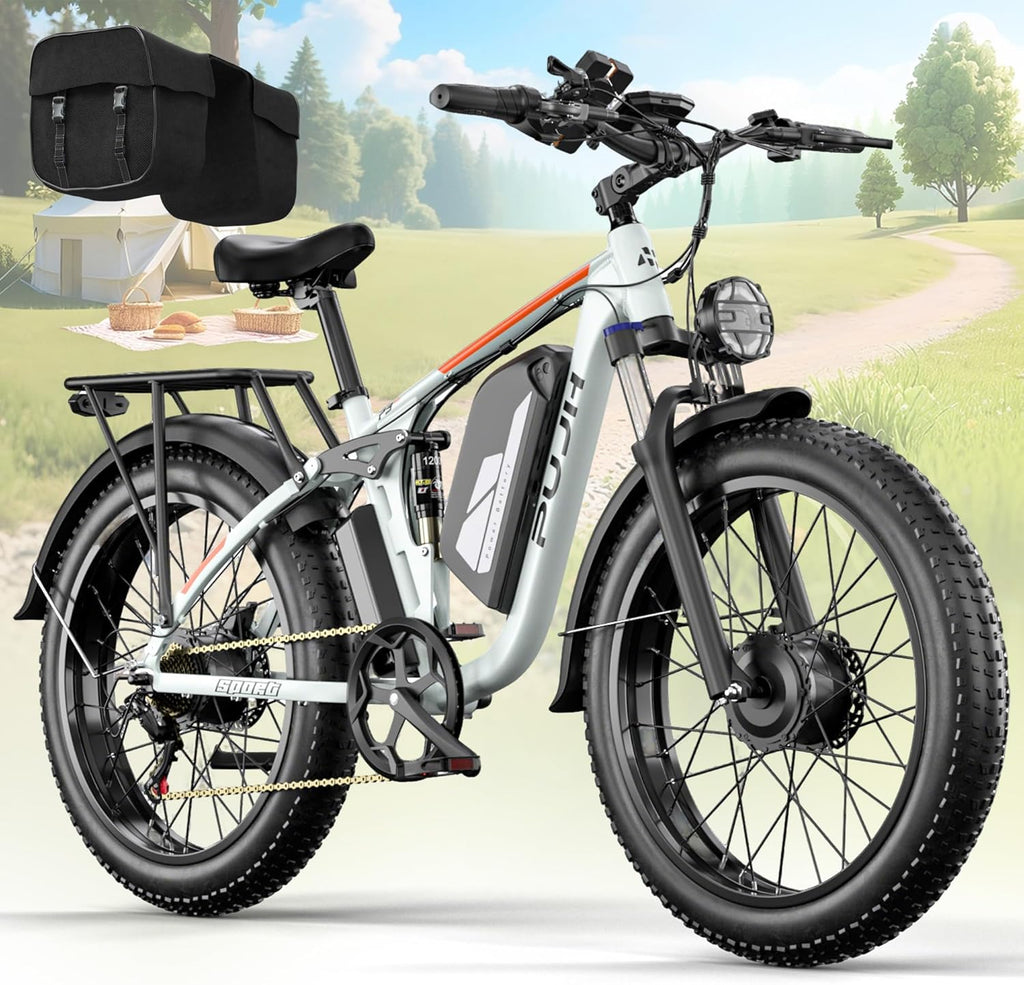6000W Max Speed 45MPH Dual Motor Electric Bike for Adults,60V 1200Wh Removable Battery with 24" Fat Tire Up to 100 Miles Range with Full Suspension All Terrain Ebike for Men Women PU364