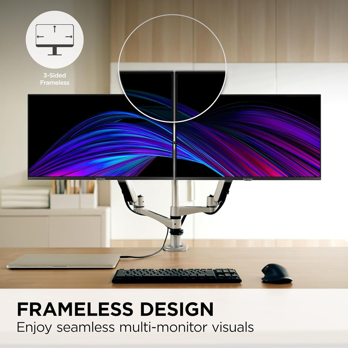ViewSonic VA2456A-MHD_H2 Dual Monitor Pack Head-Only 1080p IPS Frameless Monitors with 120Hz, Eye Care, VESA Mountable, HDMI, DisplayPort, and VGA Inputs for Home and Office (Renewed)