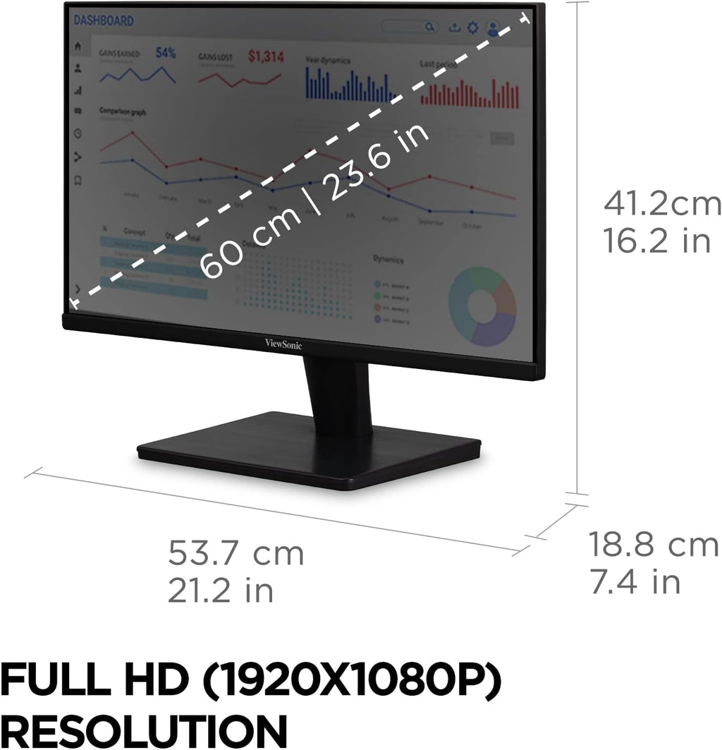ViewSonic VS2447M 24 Inch 1080p Monitor, 100Hz Refresh Rate for Productive Home and Office Spaces, Eye Care Technology, Thin Bezels, HDMI, and VGA Inputs