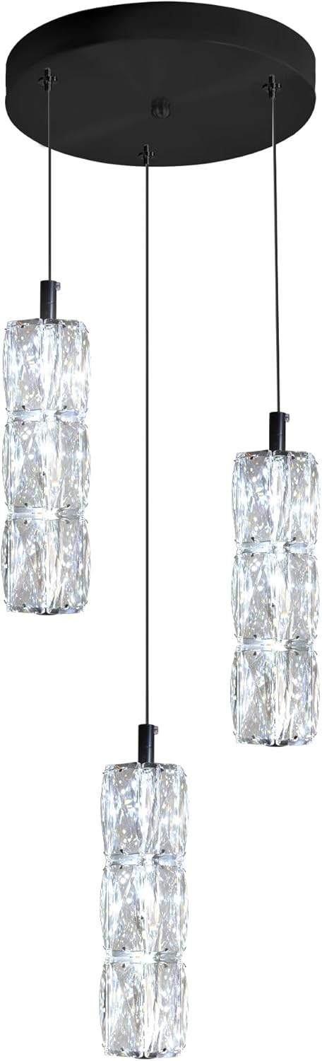 ykolupty Pendant Lights Kitchen Island 3-Lights Pendant Chandelier for Dining Room Hallway Stairwell,LED Dimmable 2700K-6000K