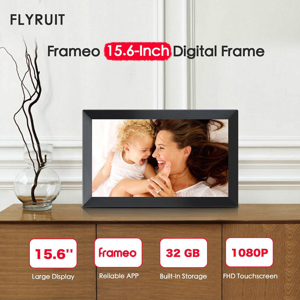 Digital Picture Frame, Frameo 15.6 inch Large Digital Photo Frame WiFi, 1920 * 1080 IPS FHD Touchscreen, 32GB Storage, Instant Share Photo Video, Gift for Mom
