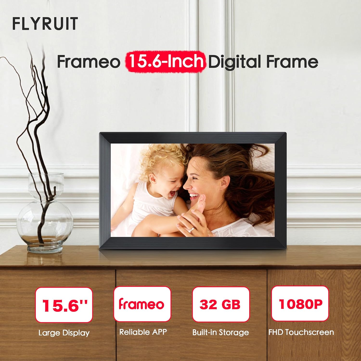 Digital Picture Frame, Frameo 15.6 inch Large Digital Photo Frame WiFi, 1920 * 1080 IPS FHD Touchscreen, 32GB Storage, Instant Share Photo Video, Gift for Mom